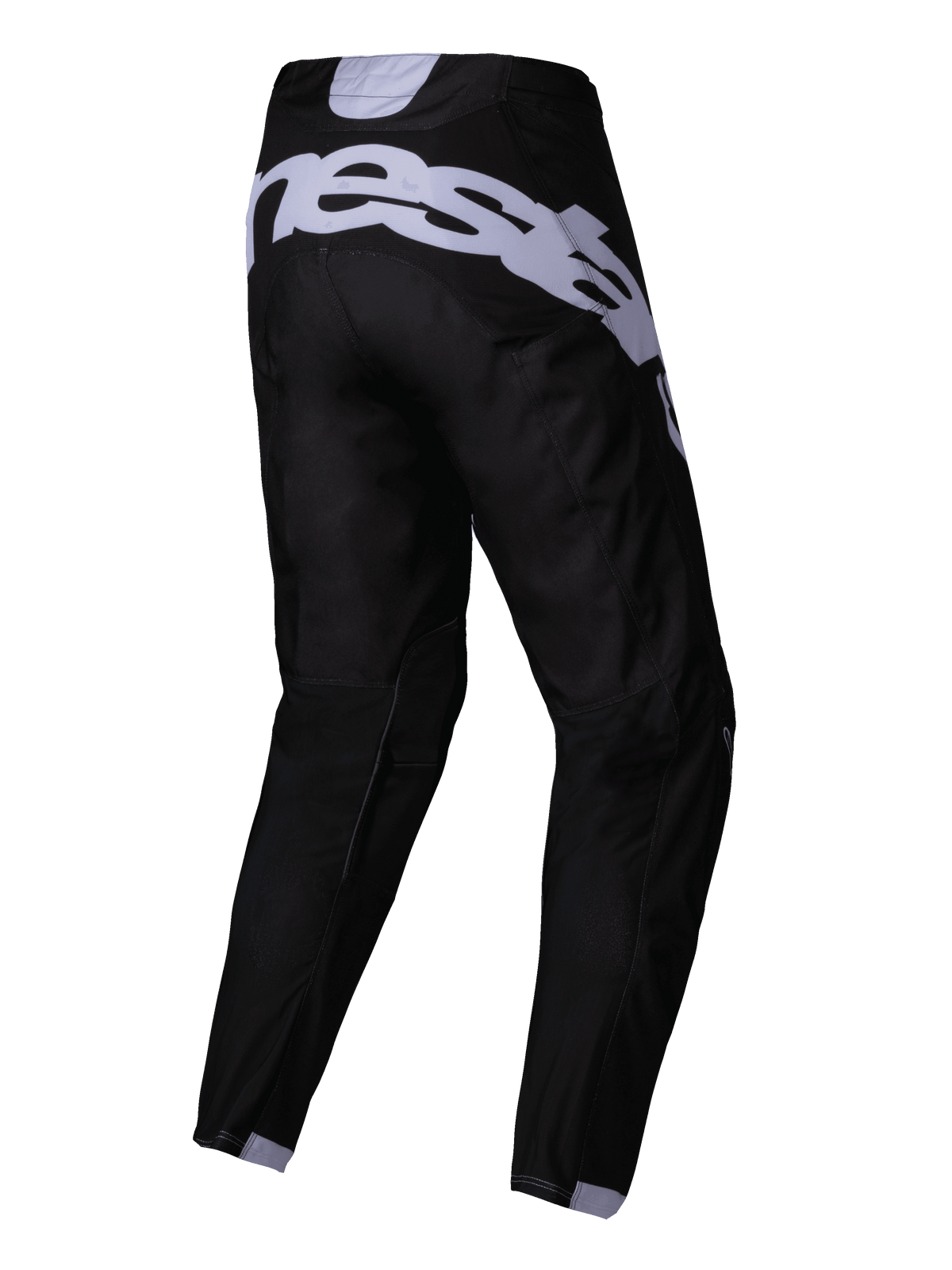 Alpinestars 2025 Racer Graphite Pants, Motocross Pants, Black and Gray, rear view featuring large gray branding across the seat, pre-curved legs, and durable technical fabric for off-road racing