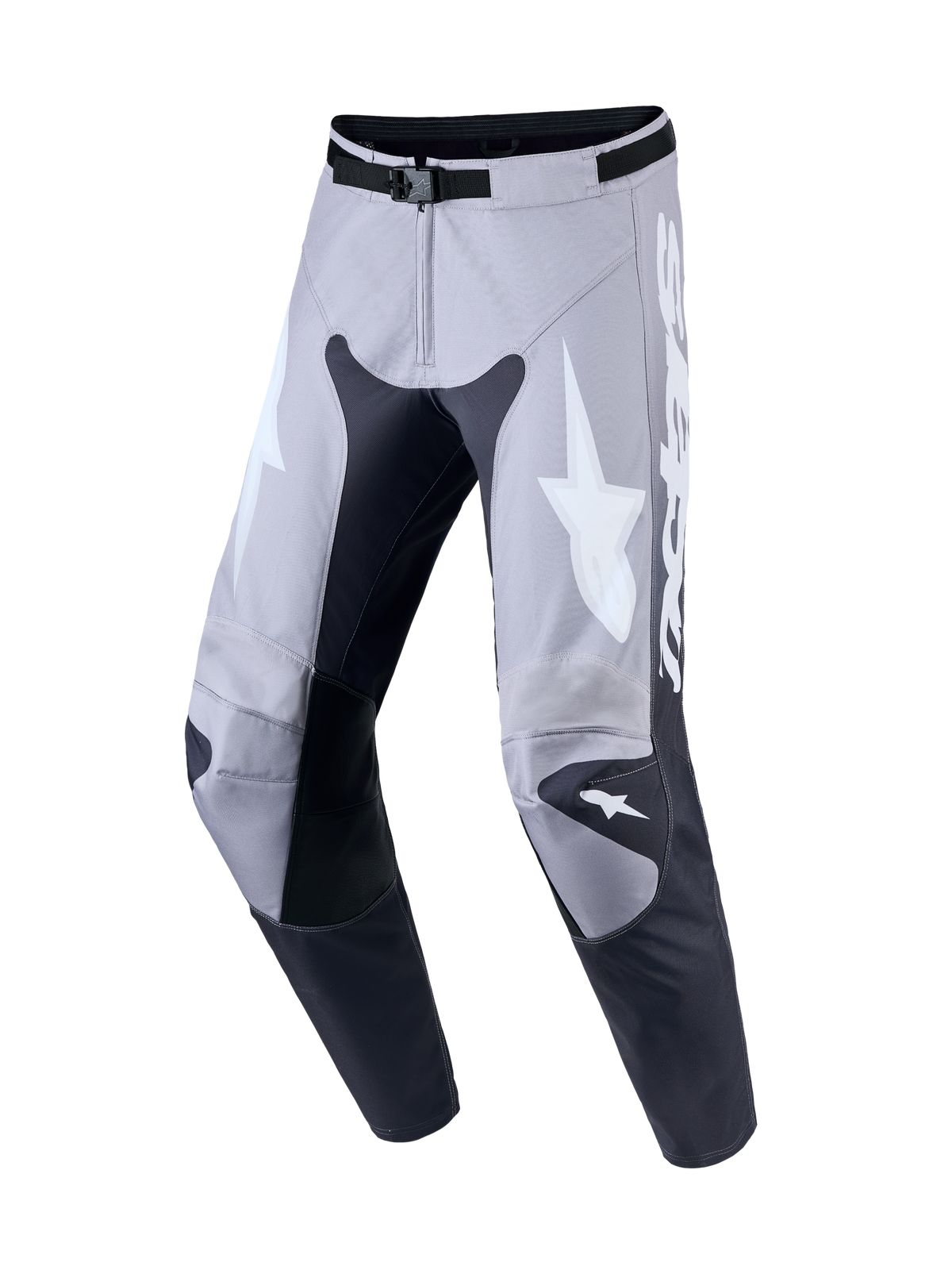Alpinestars Racer Amber Men's Motocross Pants, Gray and Light Lilac, 600D polyfabric with leather knee panels.
