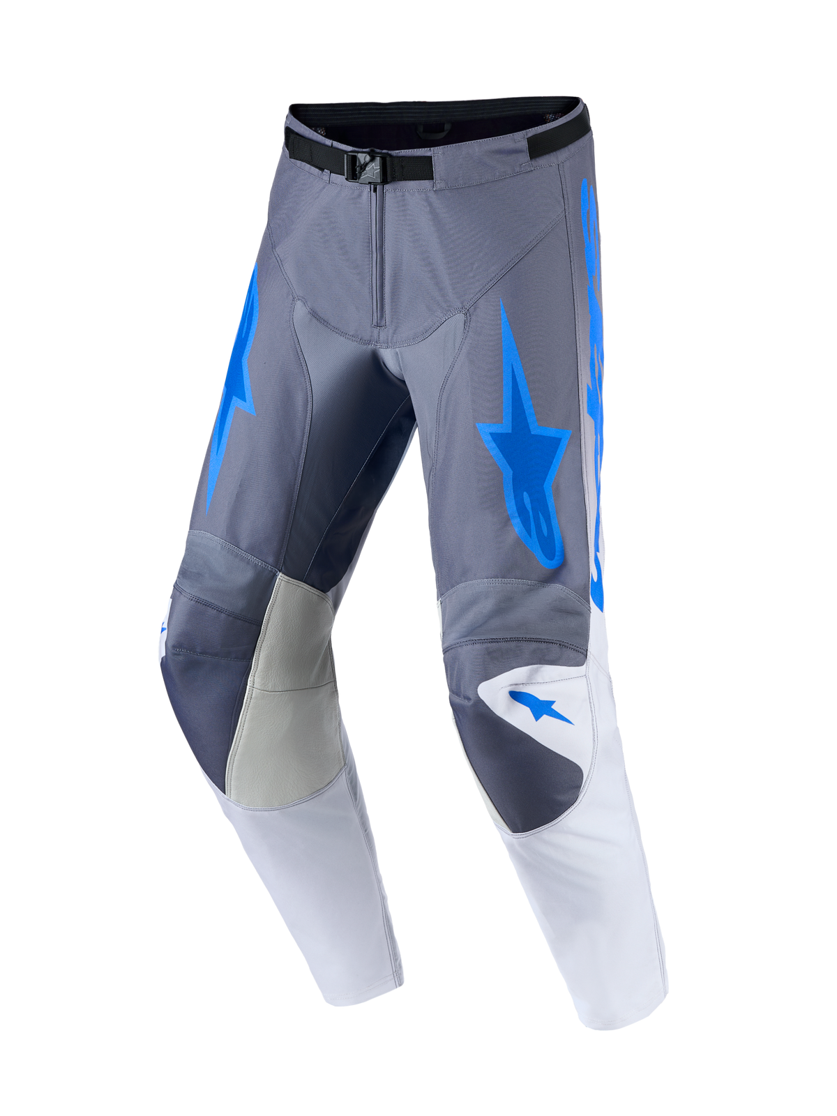 Alpinestars Racer Amber Pants and Gear Set, Ash Gray and Ucla Blue Motocross Pants with leather knee panels.