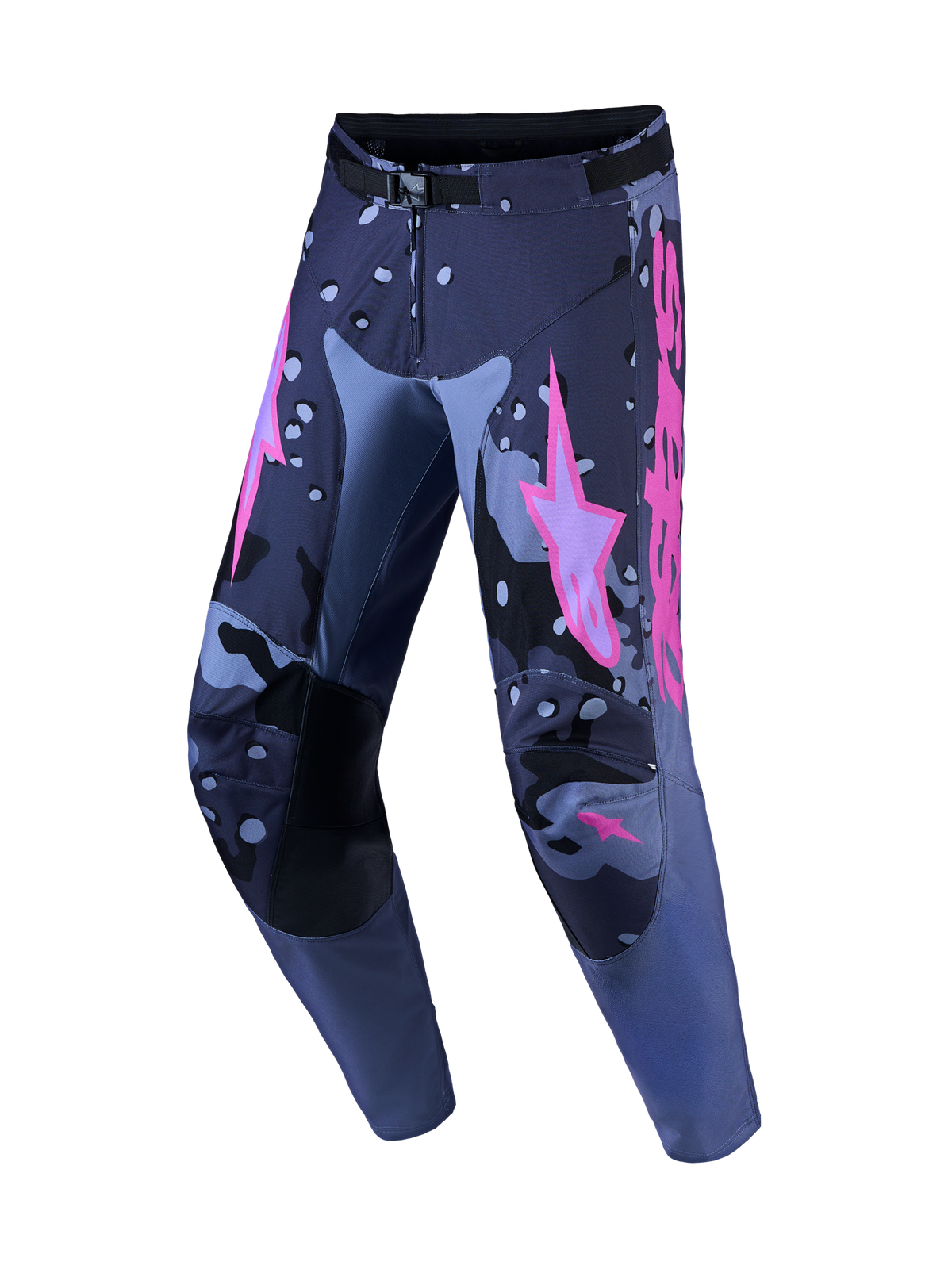 Alpinestars Racer Lone motocrossbukser, herre, grå camo og lilla, slidstærkt 600D polyfabric med forbuede ben