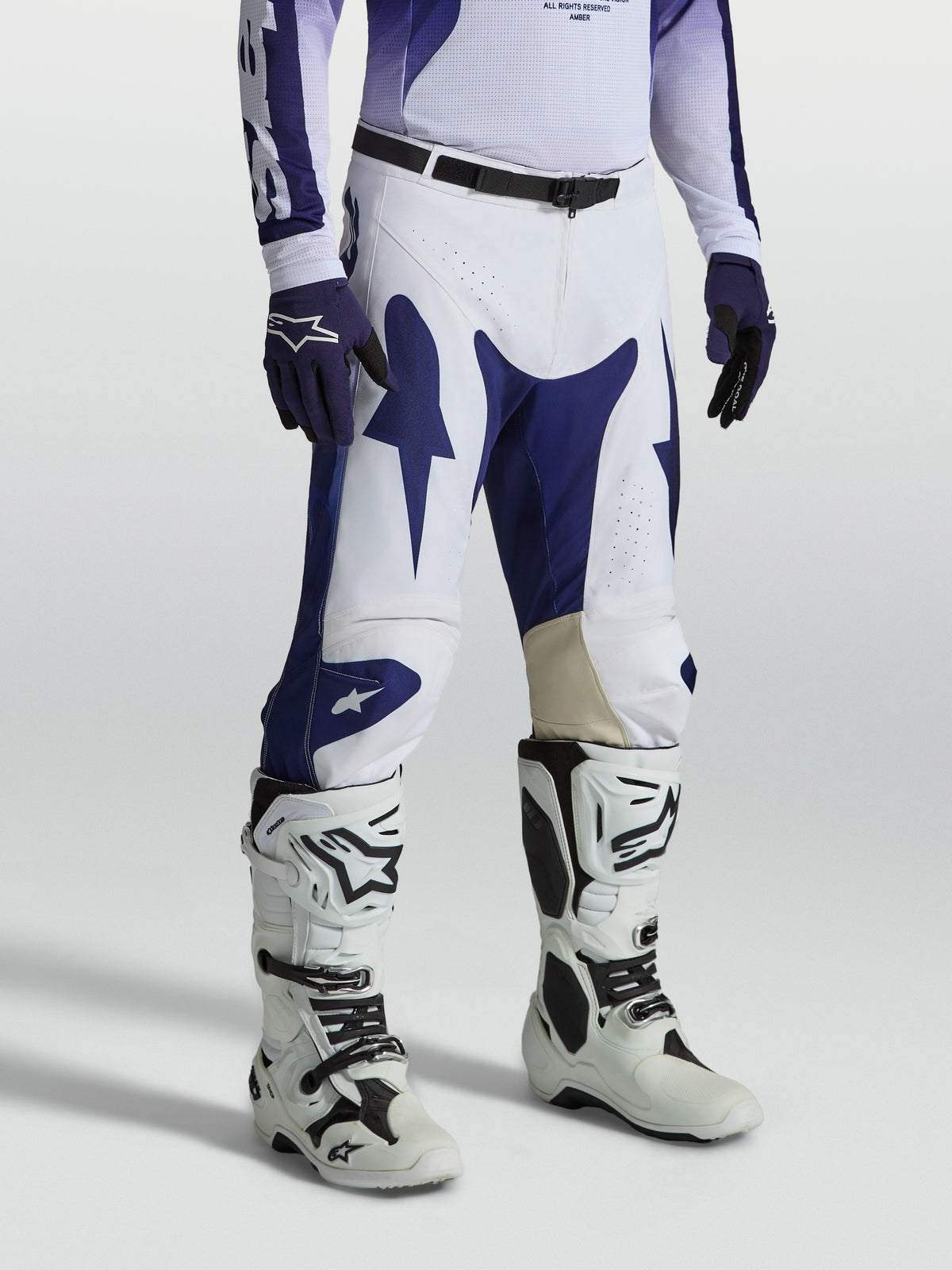 Alpinestars Racer Air Amber herre-motocrossbukser, blå og hvid, perforeret polyfabric med forbuet sportssnit