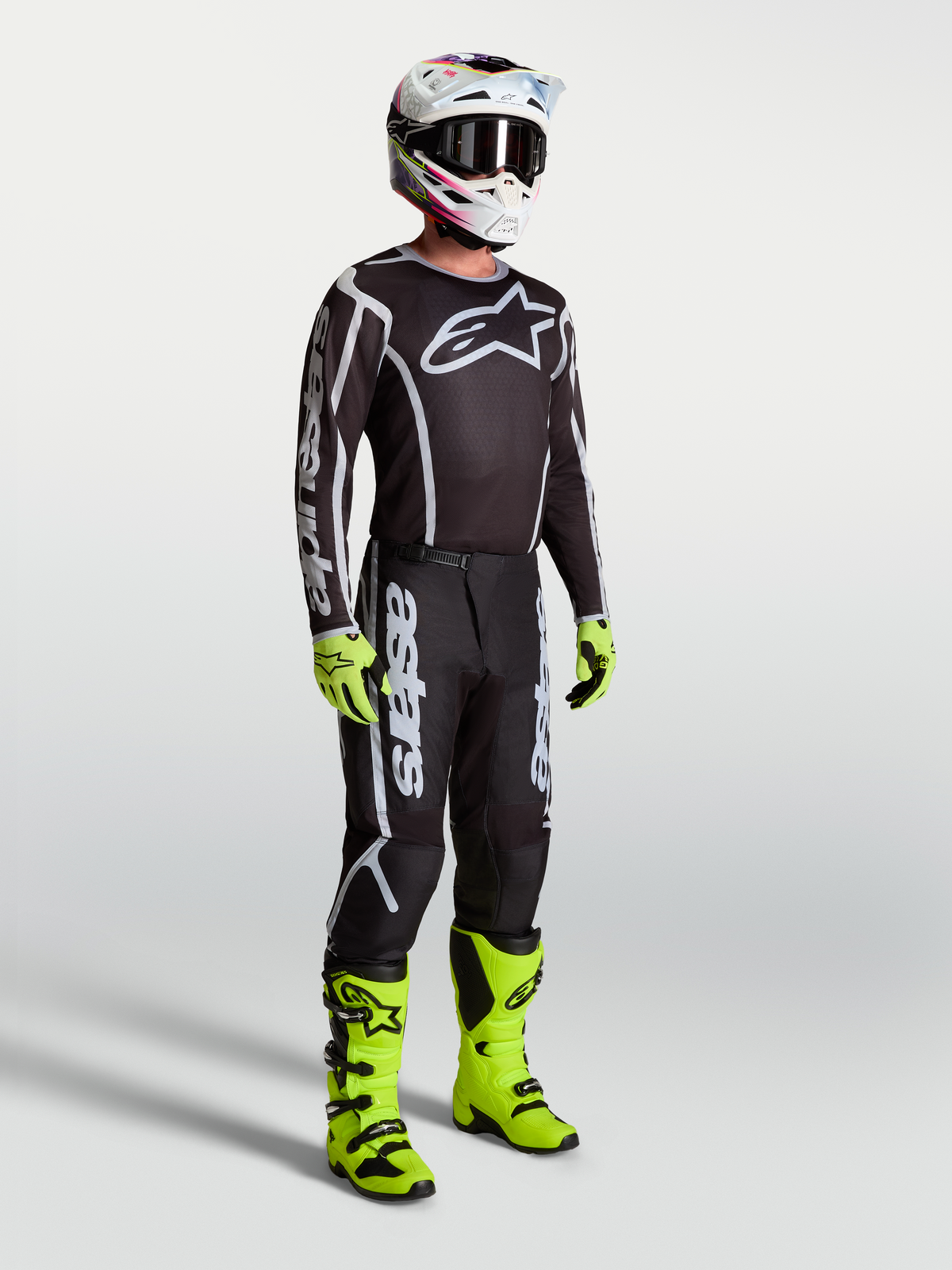 Alpinestars Fluid Apex V2 bukser, herre-motocrossbukser i sort og sølv, slidstærkt udstyr til off-road og terrænkørsel