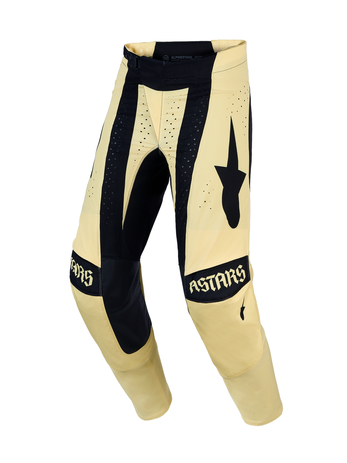 Alpinestars Techstar Atrox bukser, herre-motocrossbukser i gul og sort, avanceret strækmateriale med Babel knækonstruktion og laserperforeringer til terrænkørsel