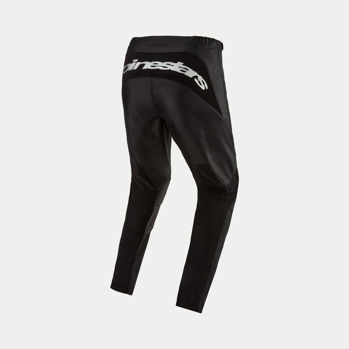 Alpinestars 2024 Fluid Graphite Pants, Motocross Pants, Black and Silver, rear view featuring silver Alpinestars logo on the back yoke, sporty design with reinforced panels, durable poly-fabric for off-road racing