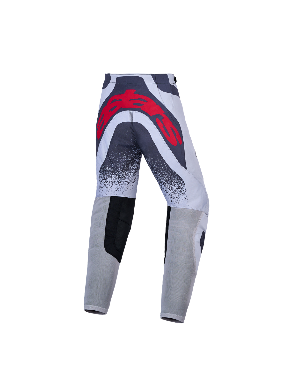 Alpinestars Supertech Swan motocrossbukser til ungdom i grå og rød, atletisk race-pasform med stort logo bagpå.