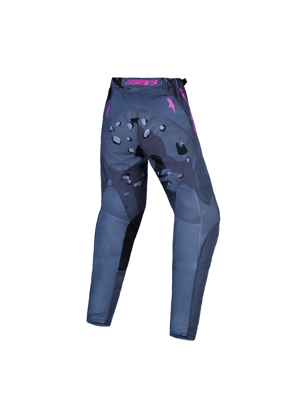 Alpinestars Ungdom Fluid Lone V2 bukser, grå og pink camouflage motocrossbukser, set bagfra til terrænkørsel.