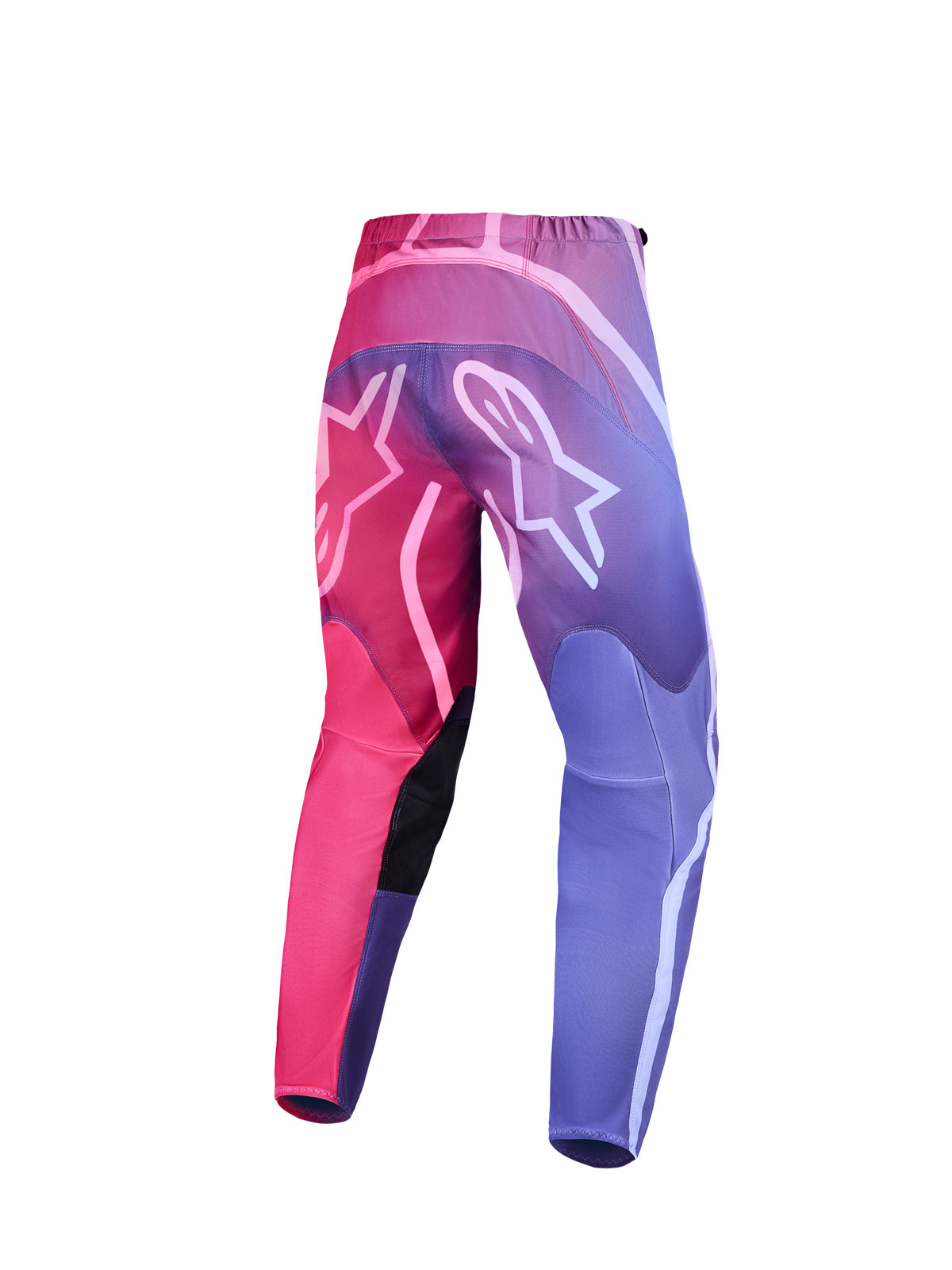 Alpinestars Stella Fluid Kepler bukser, dame-motocrossbukser til terrænkørsel, pink og lilla gradient, hvide Astar-logoer, set bagfra
