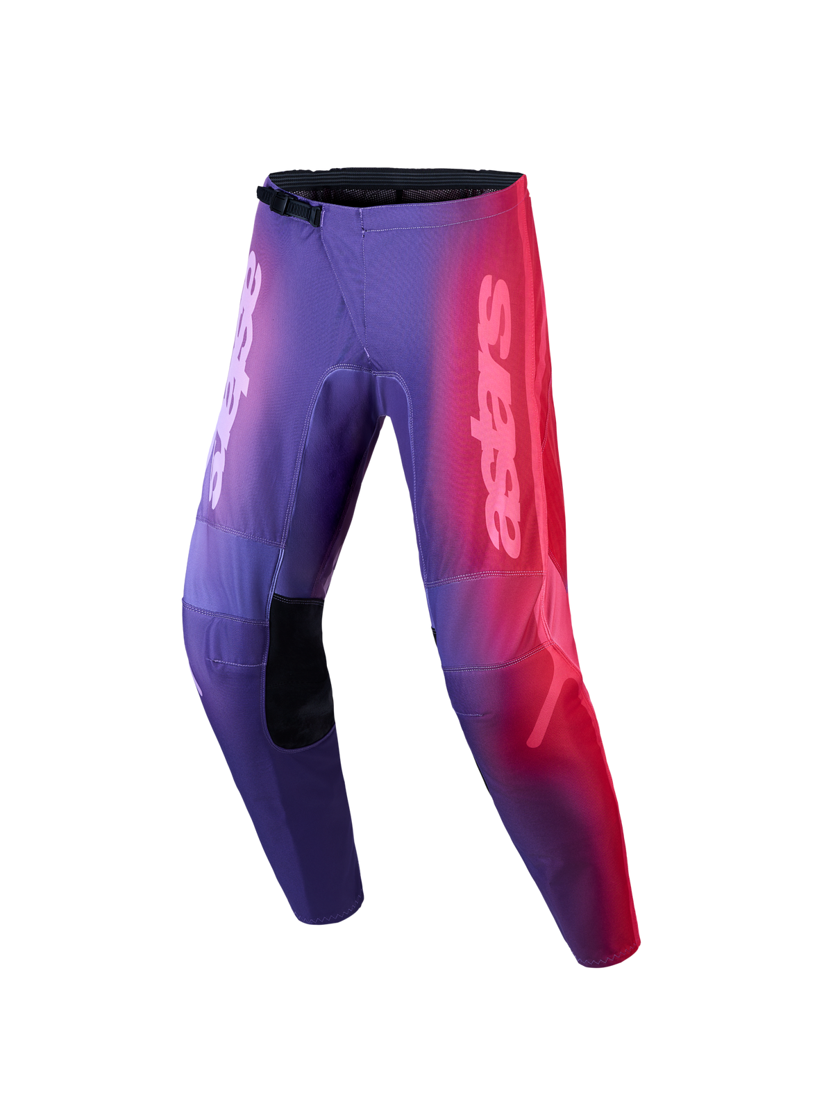 Alpinestars Stella Fluid Kepler dame-motocrossbukser, lilla og rød gradient, off-road racing-design med astars-branding.