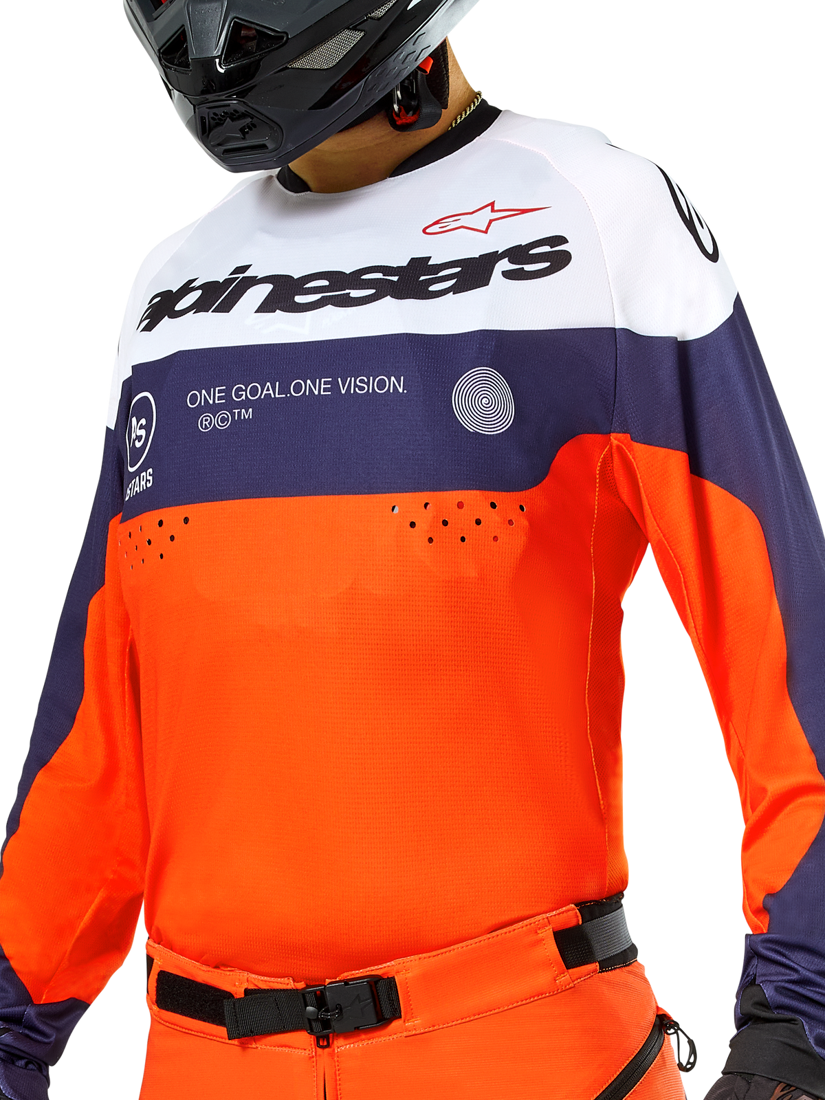 Alpinestars Pro-Dura trøje, motocross- og enduro-trøje, navy, stærk orange og hvid, letvægtstekstil med åndbar konstruktion, lange ærmer med strækbare manchetter, sporty off-road design