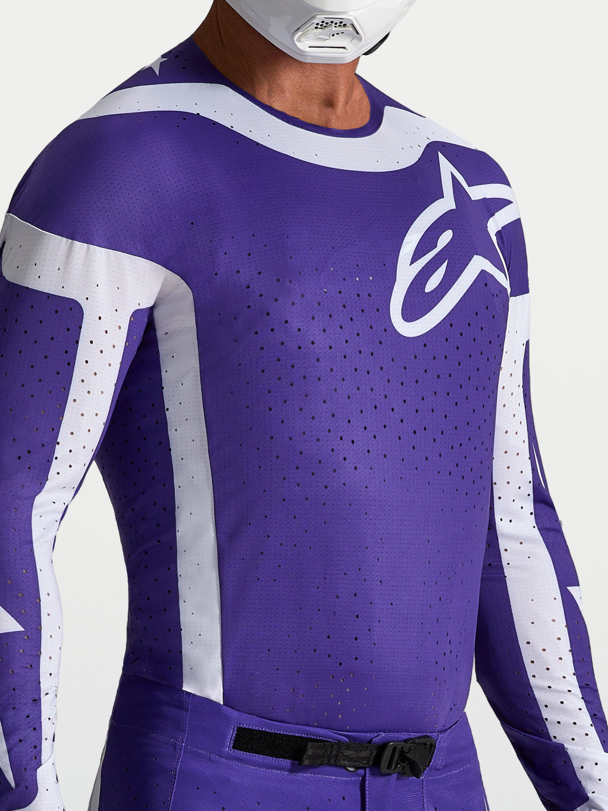 Alpinestars Supertech Vesta trøje, mørkeblå og hvid herre-motocrosstrøje med laserskåret mesh-ventilation.