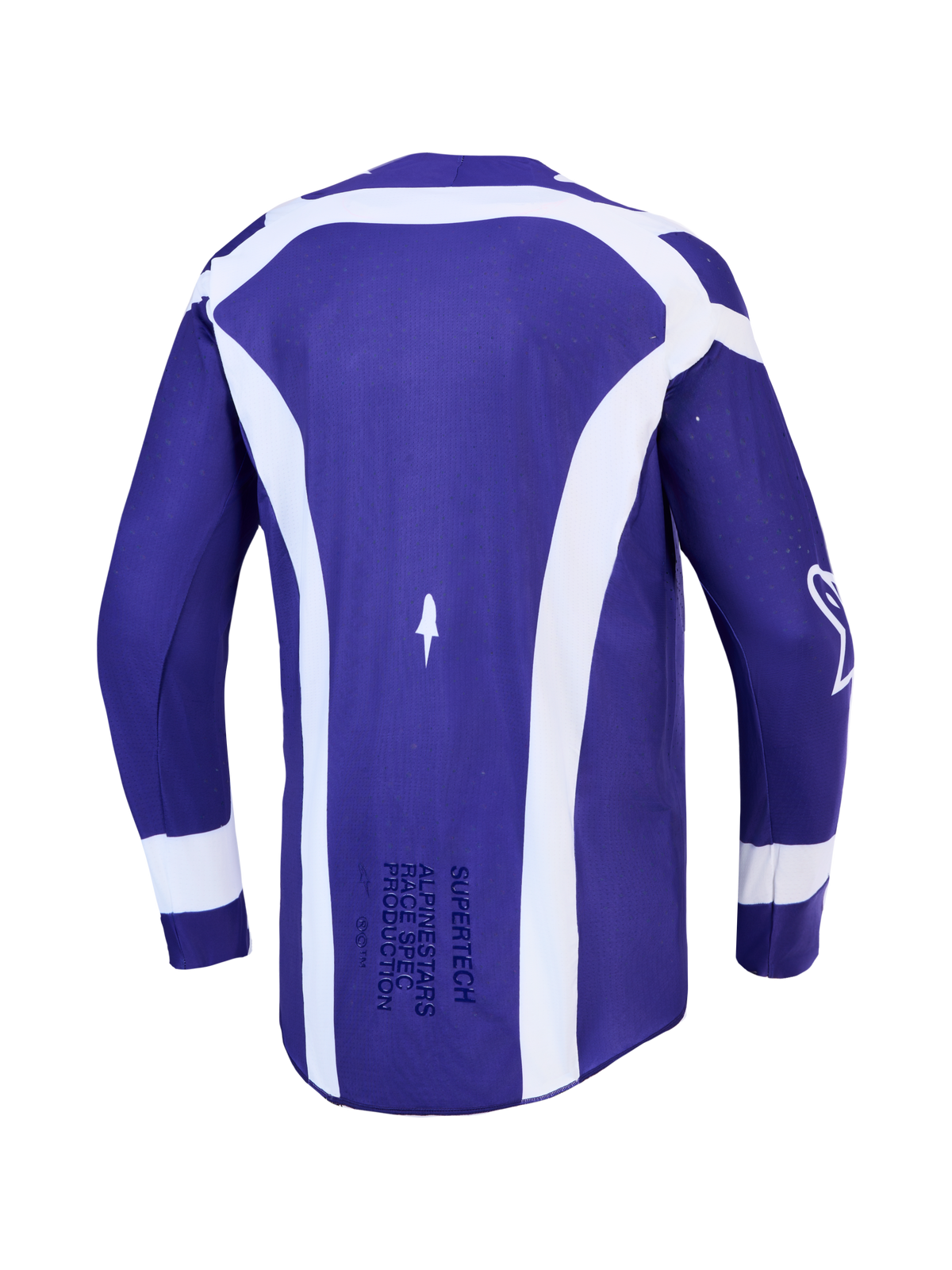 Alpinestars Supertech Vesta trøje, herre-motocrosstrøje, blå og hvid, åndbart strækmesh, set bagfra