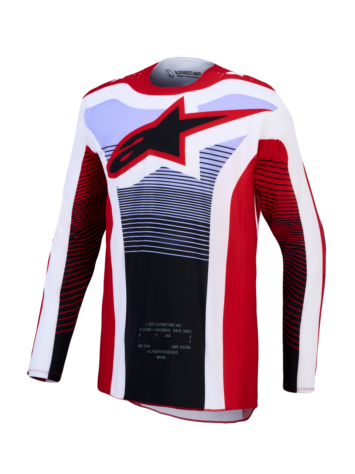 Alpinestars Techstar Maven trøje, motocross-racingtrøje, rød og hvid, åndbart materiale med sort stjernelogo