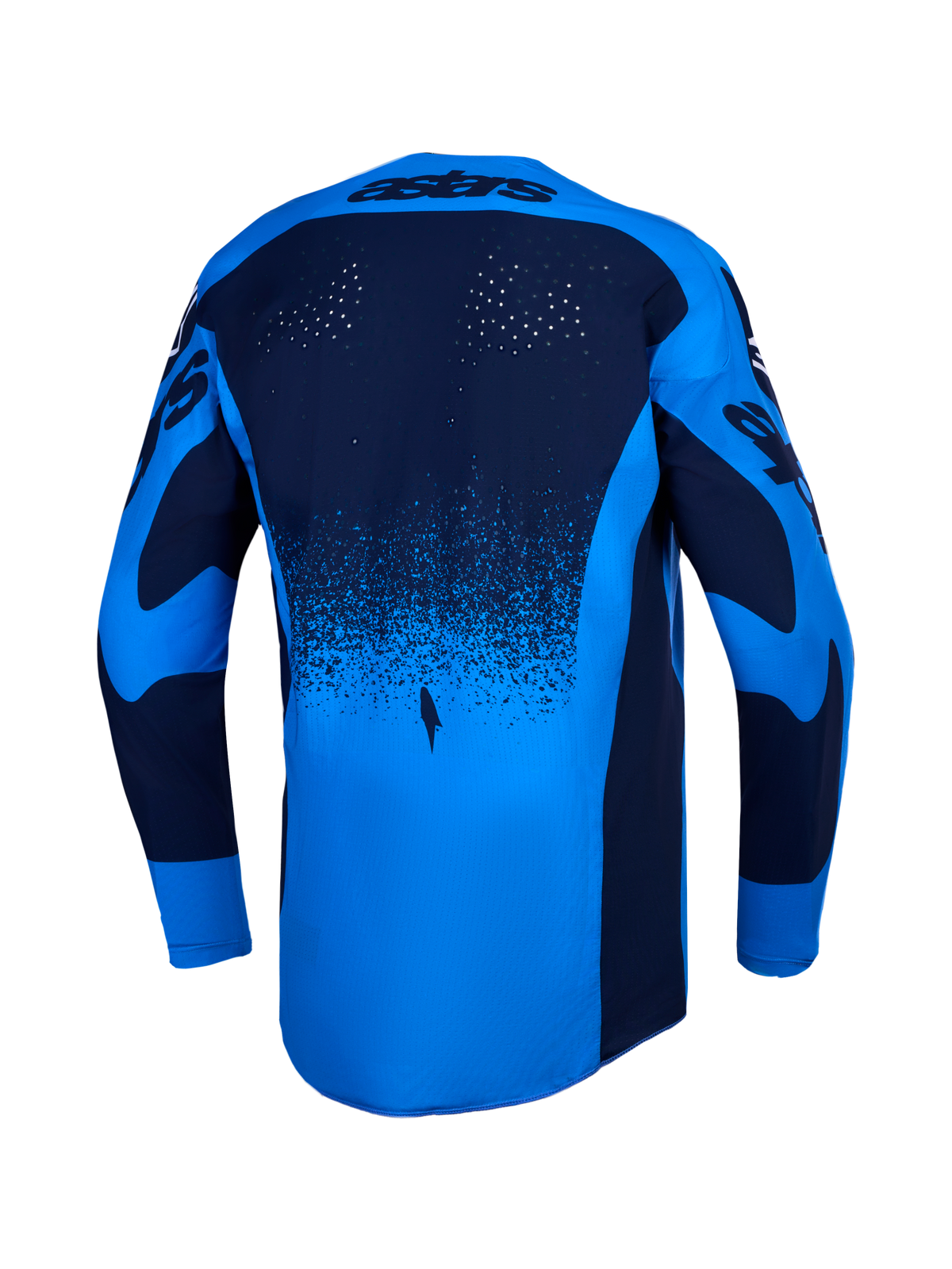 Alpinestars Techstar Swan trøje, blå motocrosstrøje med laserperforeringer og forlænget ryg til terrænkørsel.