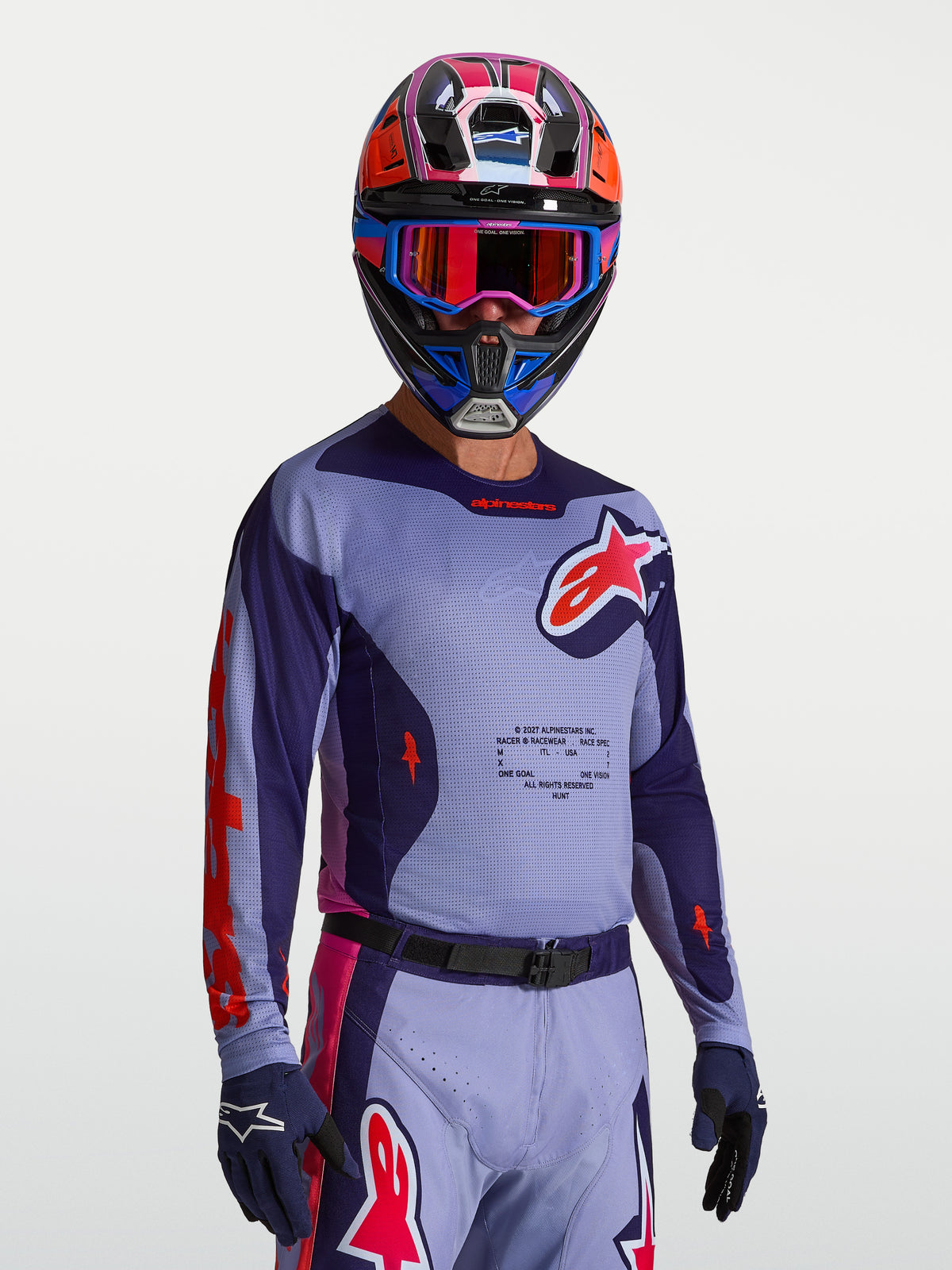 Alpinestars Racer Air Hunt Jersey, Men's Ventilated Motocross Jersey, Purple and Pink, Full-Airflow Mesh Construction.