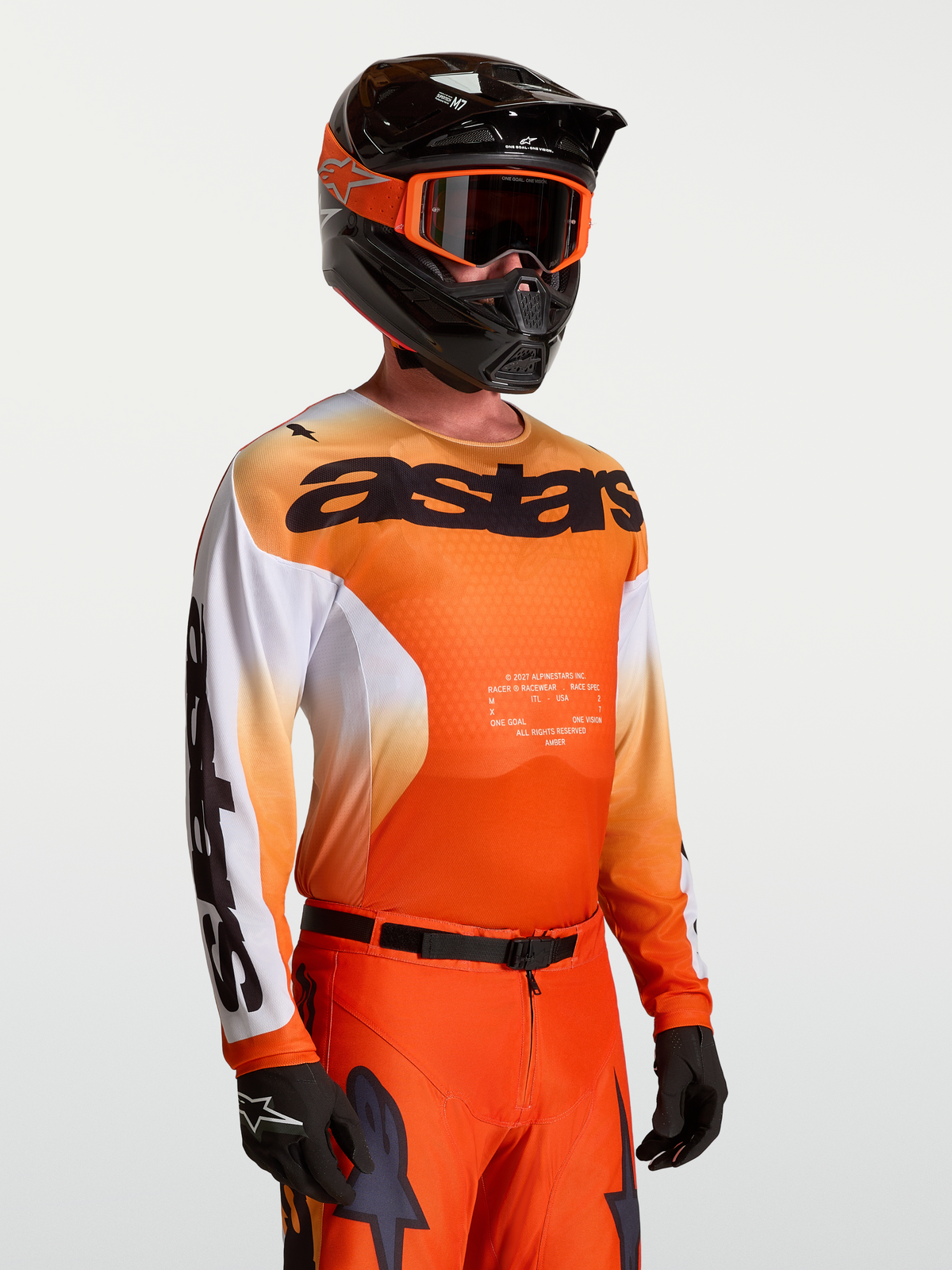 Alpinestars Racer Amber Jersey, Men's Motocross Jersey, Orange and White, lightweight polyfabric with an ergonomic race fit.
