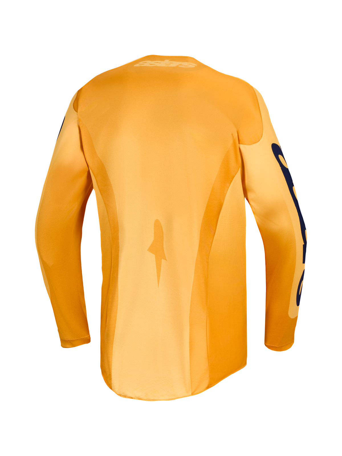2027 Alpinestars Racer Amber Jersey AND Gear Set, back view of orange and deep blue moisture-wicking motocross top.