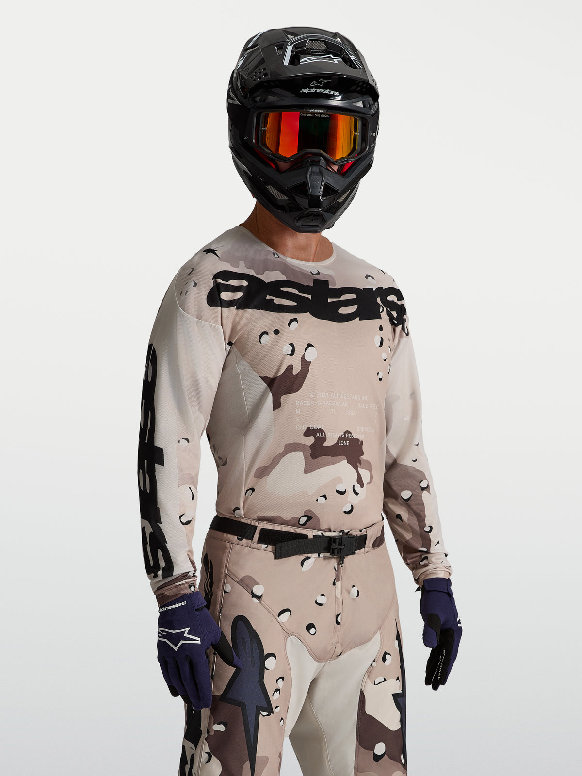 Alpinestars Racer Lone Jersey, Motocross Jersey, Men's, Desert Camo Tan and Black, moisture-wicking polyfabric race fit.