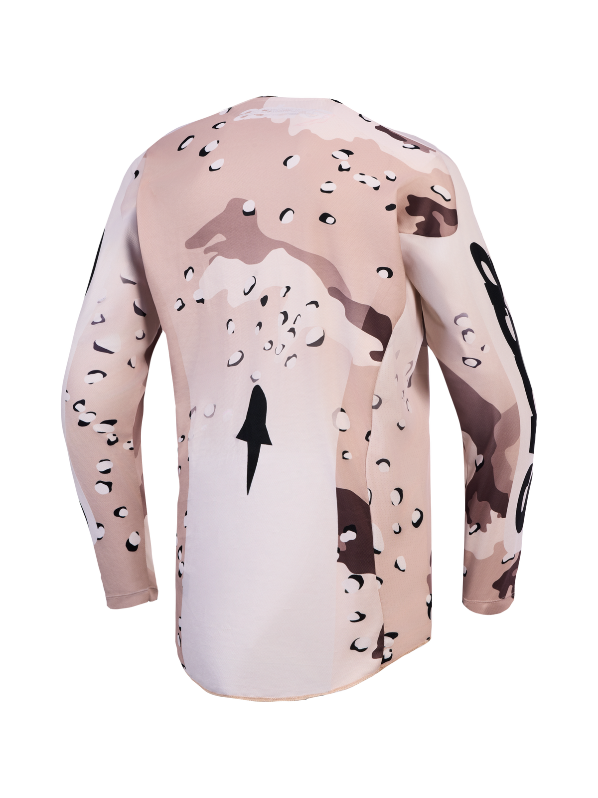 Alpinestars Racer Lone trøje, motocrosstrøje bagfra, tan og brun desert camo, fugtafvisende stof og forlænget bagkant.