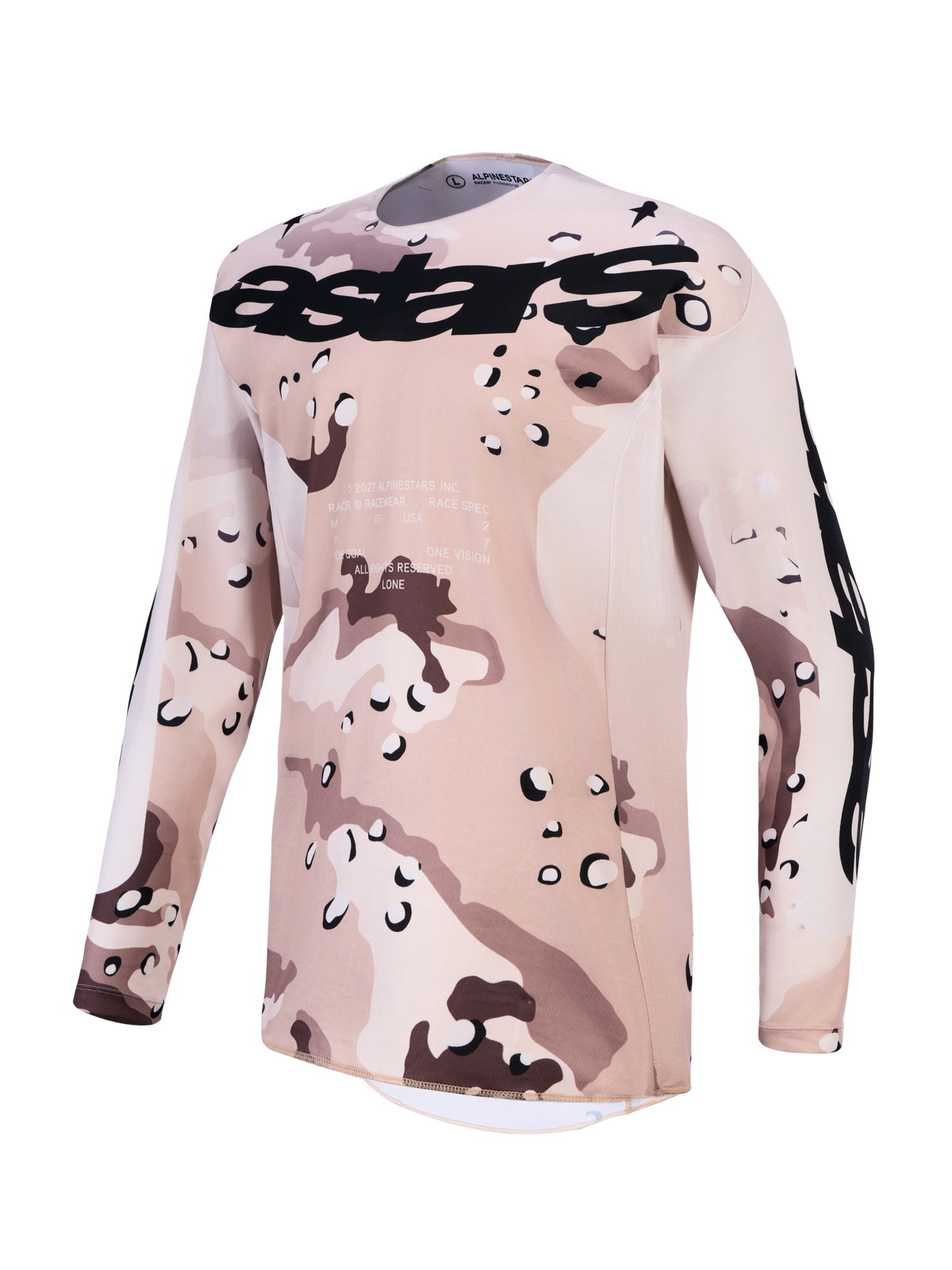 Alpinestars Racer Lone trøje, langærmet motocross-top i sand og sort desert camo, let fugttransporterende polyfabrik, herremodel til off-road kørsel