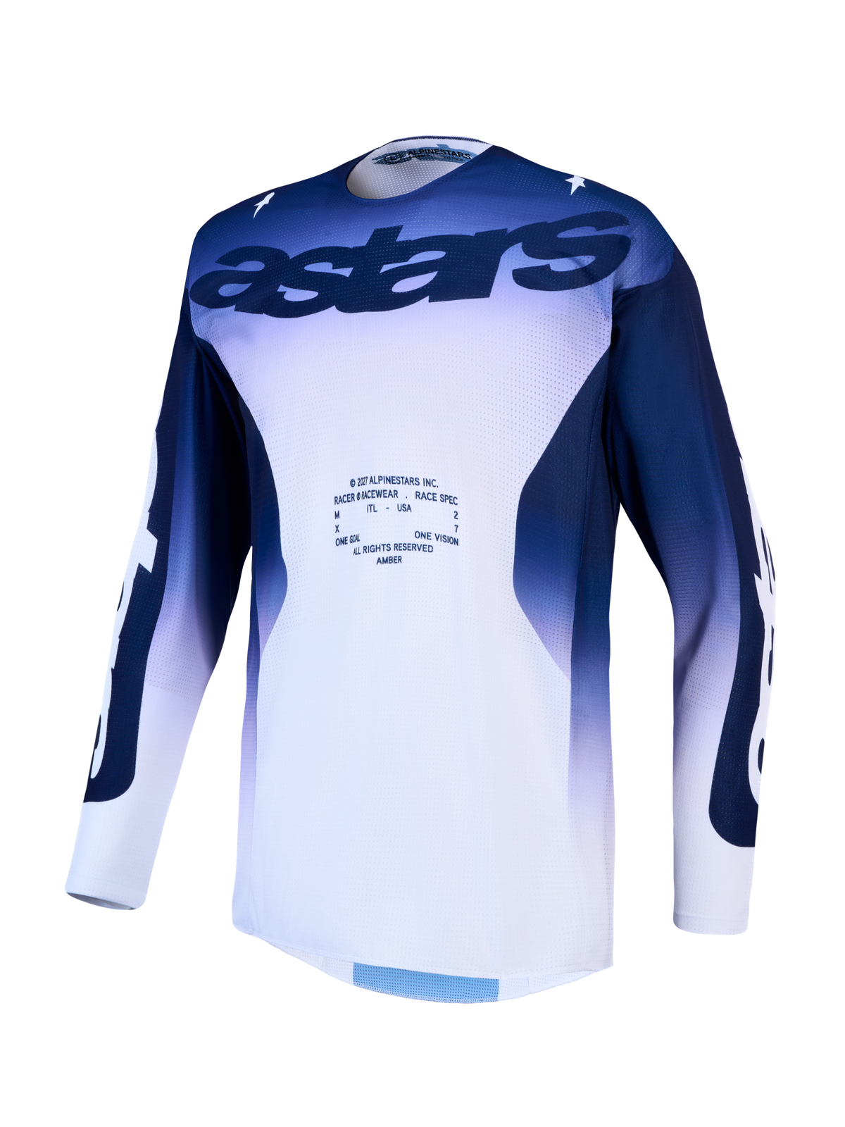 Alpinestars Racer Air Amber trøje, blå og hvid motocrosstrøje til herrer med ventileret mesh for øget luftstrøm.