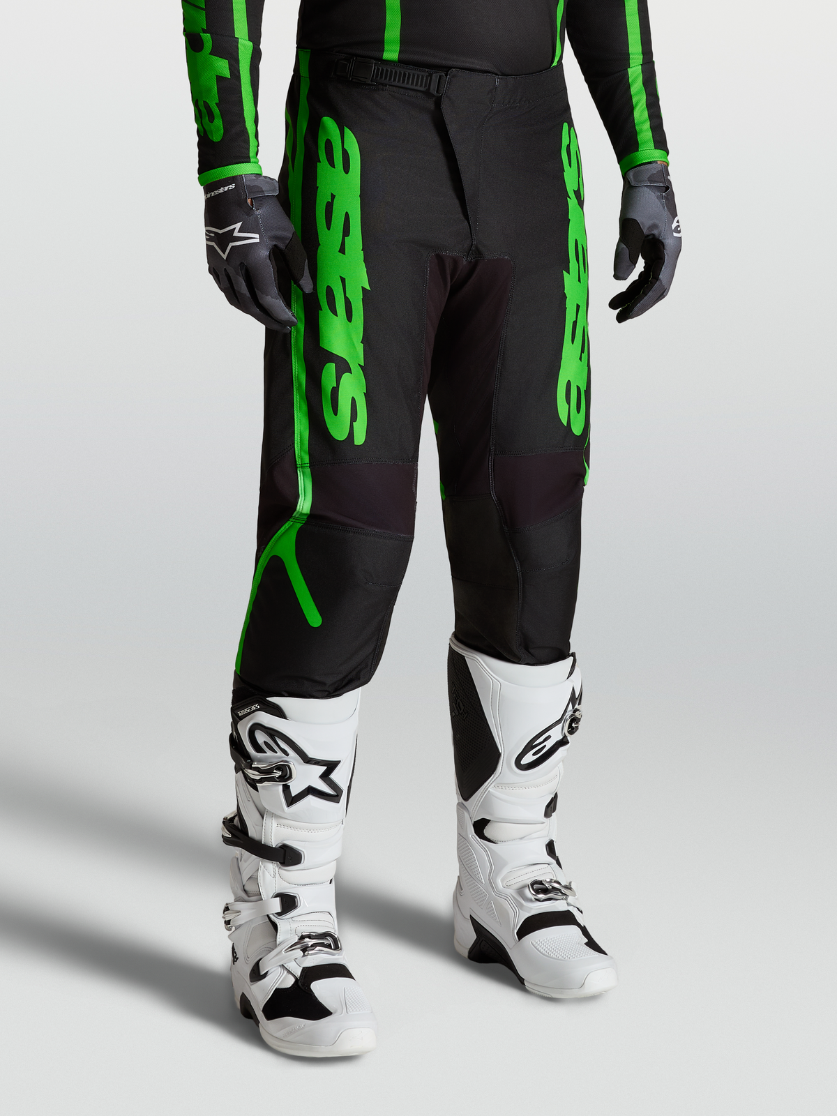 Alpinestars Fluid Apex V2 Bukser, herre-motocrossbukser, sort og neon grøn, 600D polyfabric, sport fit til off-road kørsel