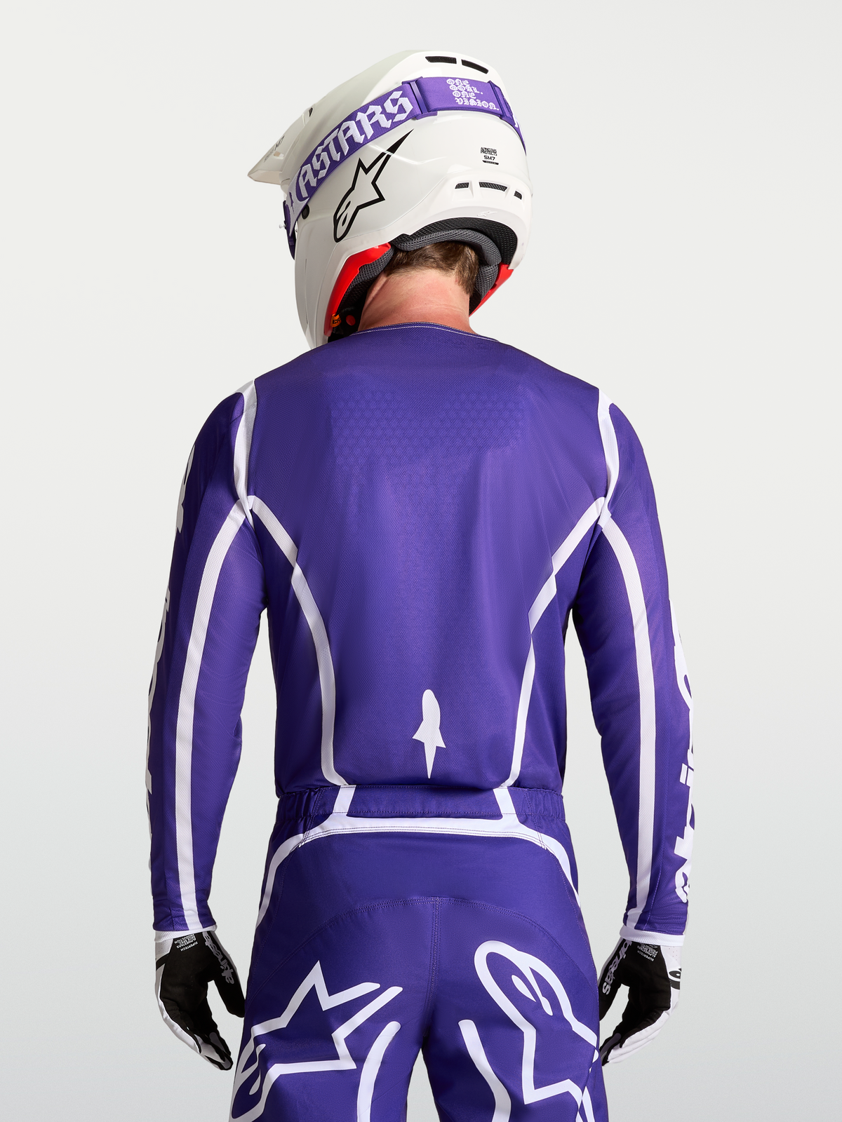 Alpinestars Fluid Apex V2 Jersey, Men's Motocross Gear in Deep Blue and White, rear view with matching riding pants.