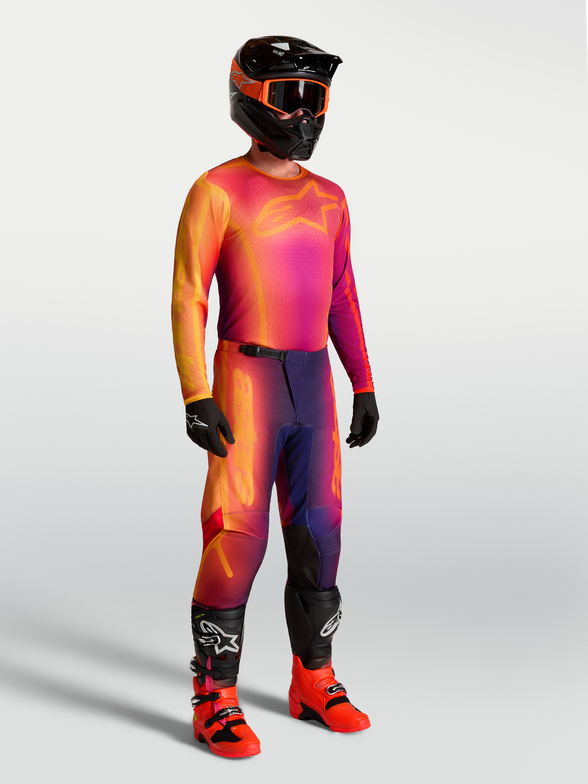 Alpinestars Fluid Kepler bukser og trøje, herre-motocrosssæt, lilla og orange, ergonomisk pasform med off-road støvler, ideelt til terrænkørsel