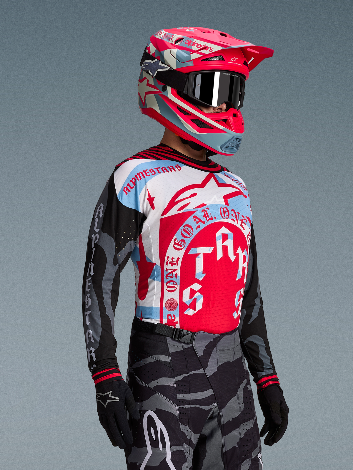Techstar Beast Coast Trøje Begrænset Udgave, rød/blå motocross-trøje med grafik, atletisk pasform til off-road kørsel.