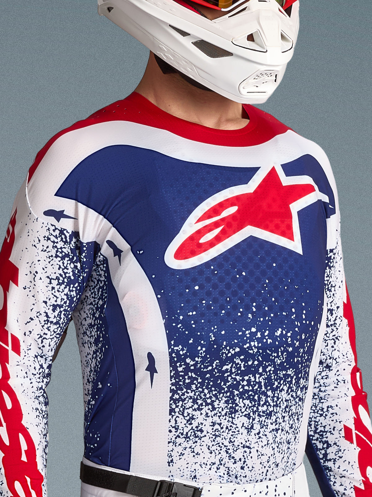 Alpinestars Limited Edition Techstar Unity Jersey, Men's Motocross top, Red, White, and Blue, ventilated race fit.