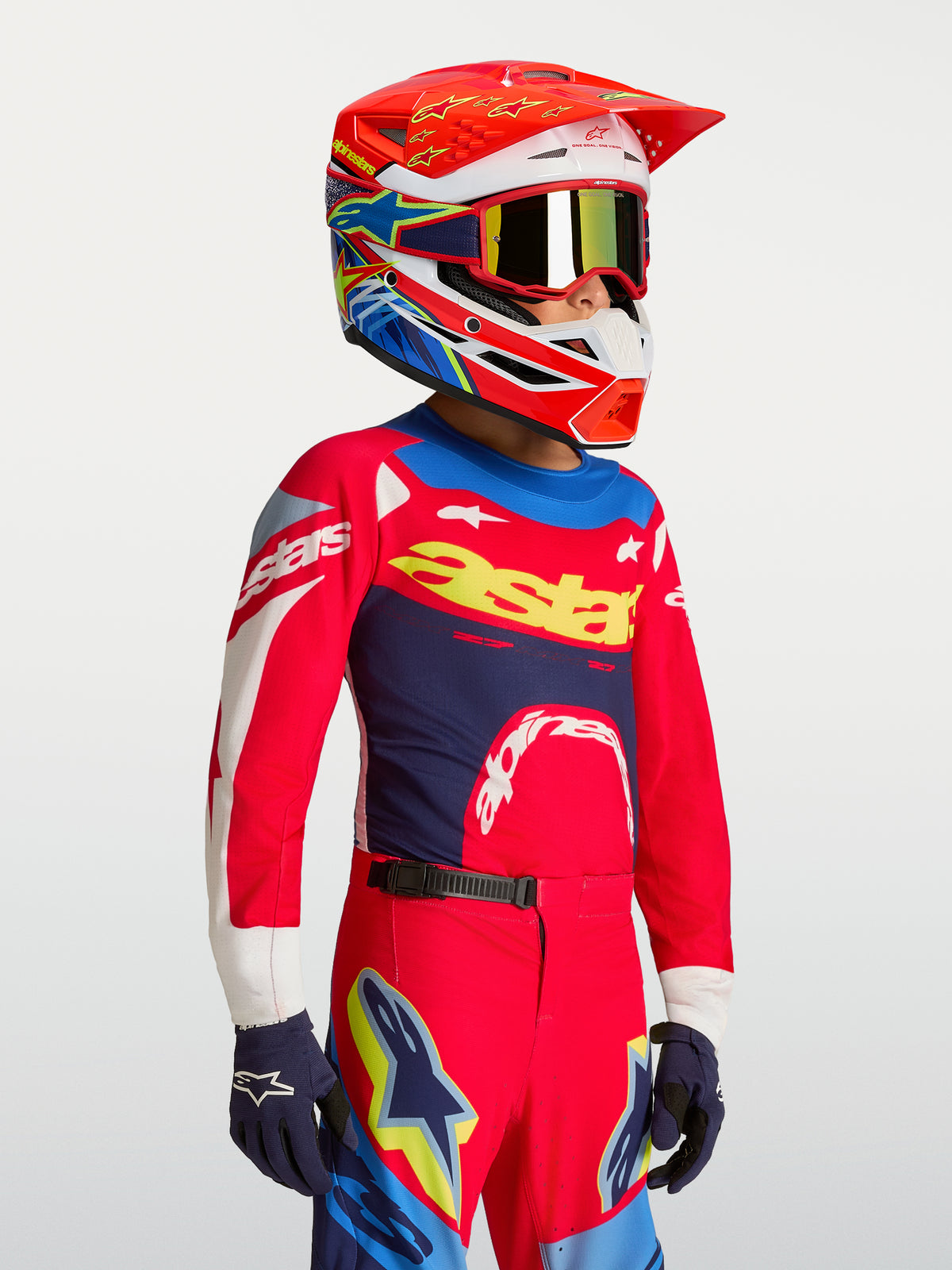 Alpinestars Youth Supertech Dyna Jersey, Red and Navy Blue Motocross Racing Gear, lightweight performance mesh.