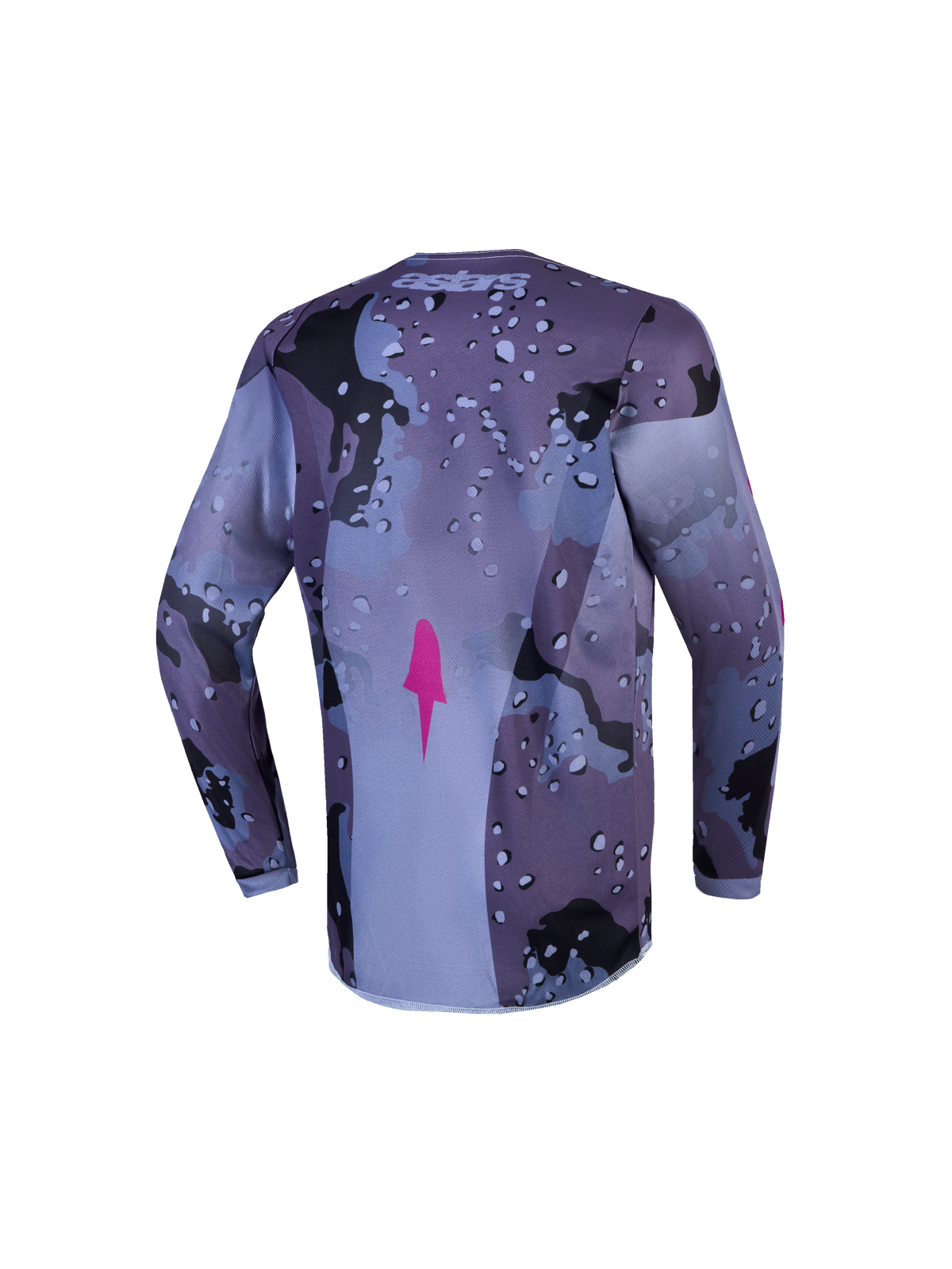 Alpinestars Fluid Lone trøje ungdom, motocrosstrøje i grå camo og lilla, bagfra med forlænget ryg.