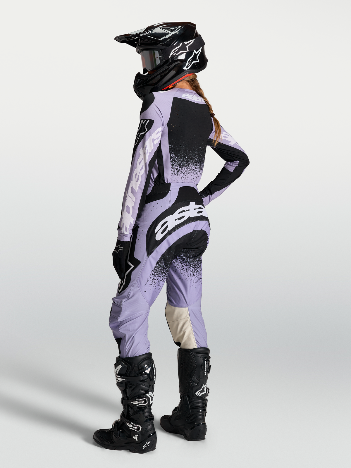 Alpinestars Stella Techstar Swan trøje og Stella Techstar Swan udstyrssæt, motocross-udstyr til damer, lilla og sort.