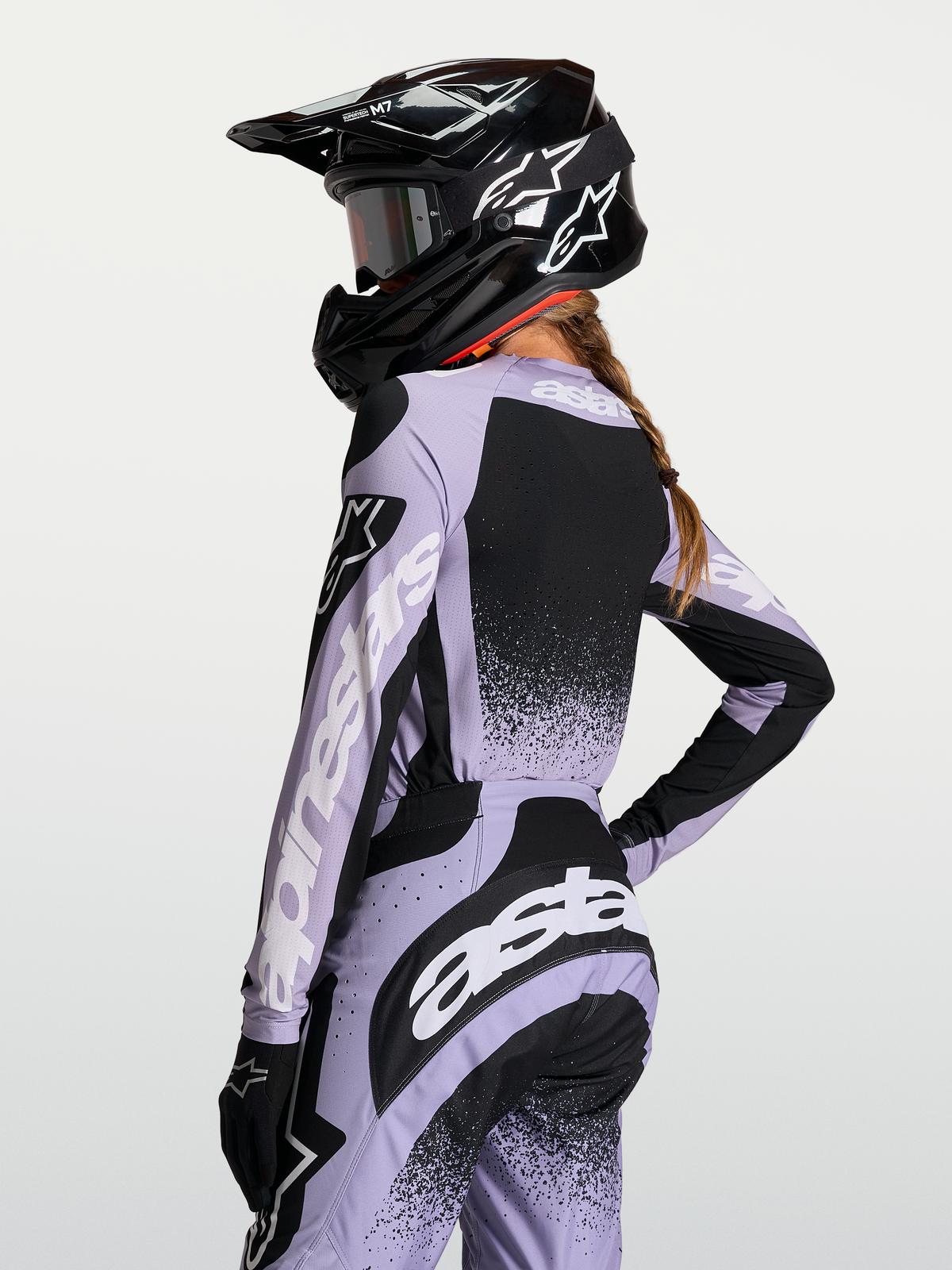 Alpinestars Stella Techstar Swan Jersey, Women's Motocross Racing Top, Light Violet and Black, with a breathable race fit.