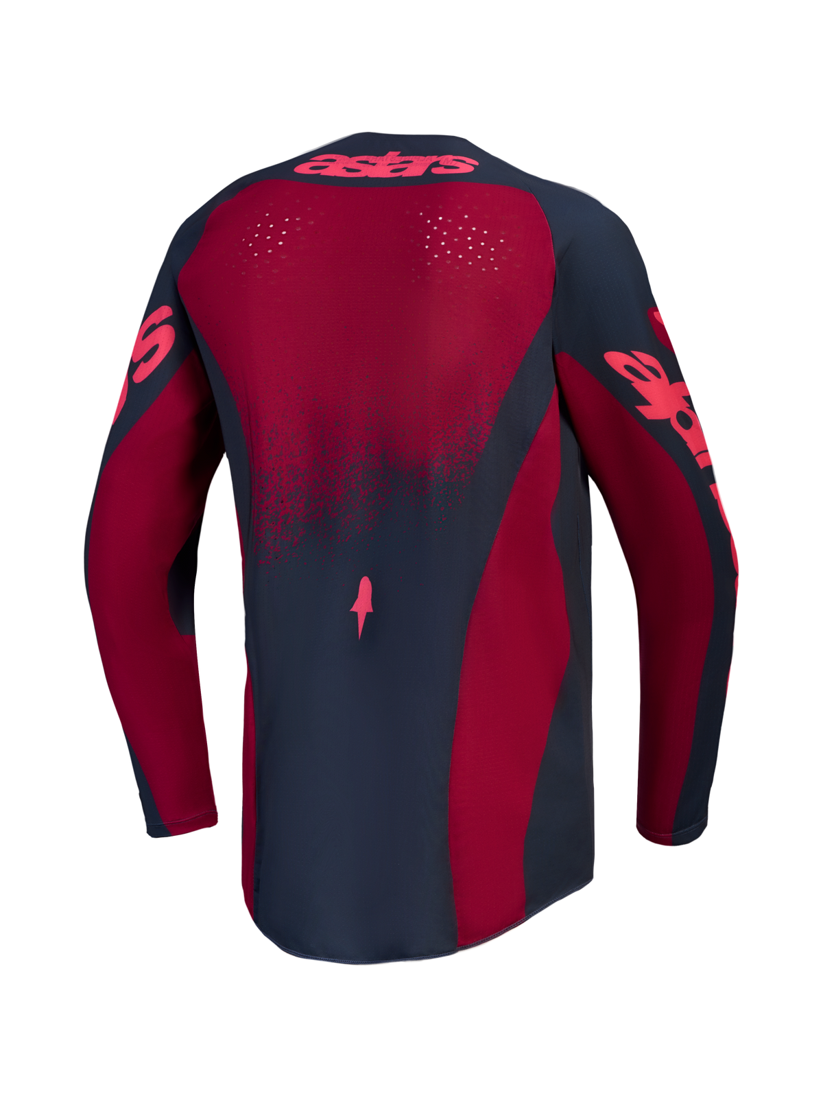 Alpinestars Stella Techstar Swan trøje, dame-motocrosstrøje set bagfra, rød og mørkegrå med laserskåret ventilation.