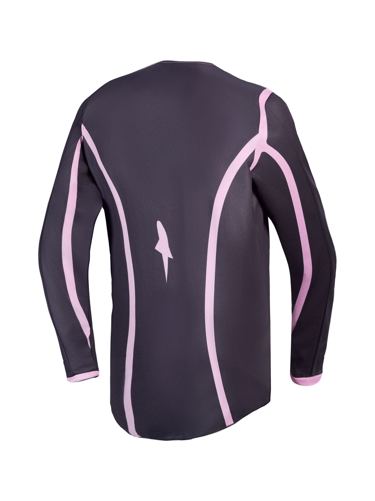 Alpinestars Stella Fluid Apex V2 dame-motocrosstrøje, grå og pink, set bagfra med forlænget ryg for optimal dækning.
