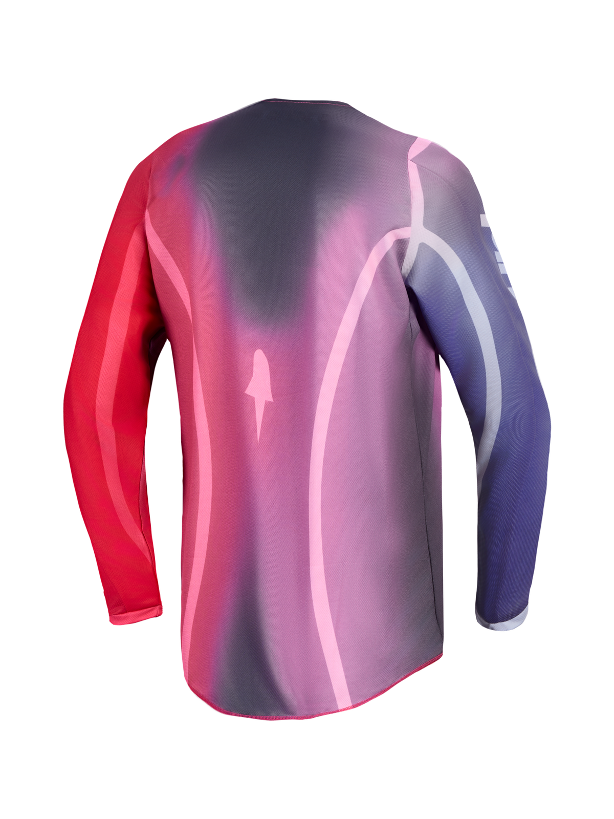 Alpinestars Stella Fluid Kepler trøje, dame-motocrosstrøje, lilla og rød, set bagfra med forlænget rygstykke.