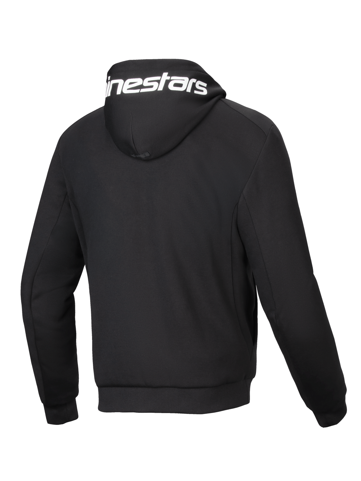 Alpinestars Chrome V2 Sport Hættetrøje, sort motorcykeljakke, herre, tech fleece, set bagfra med hvidt logo på hætten