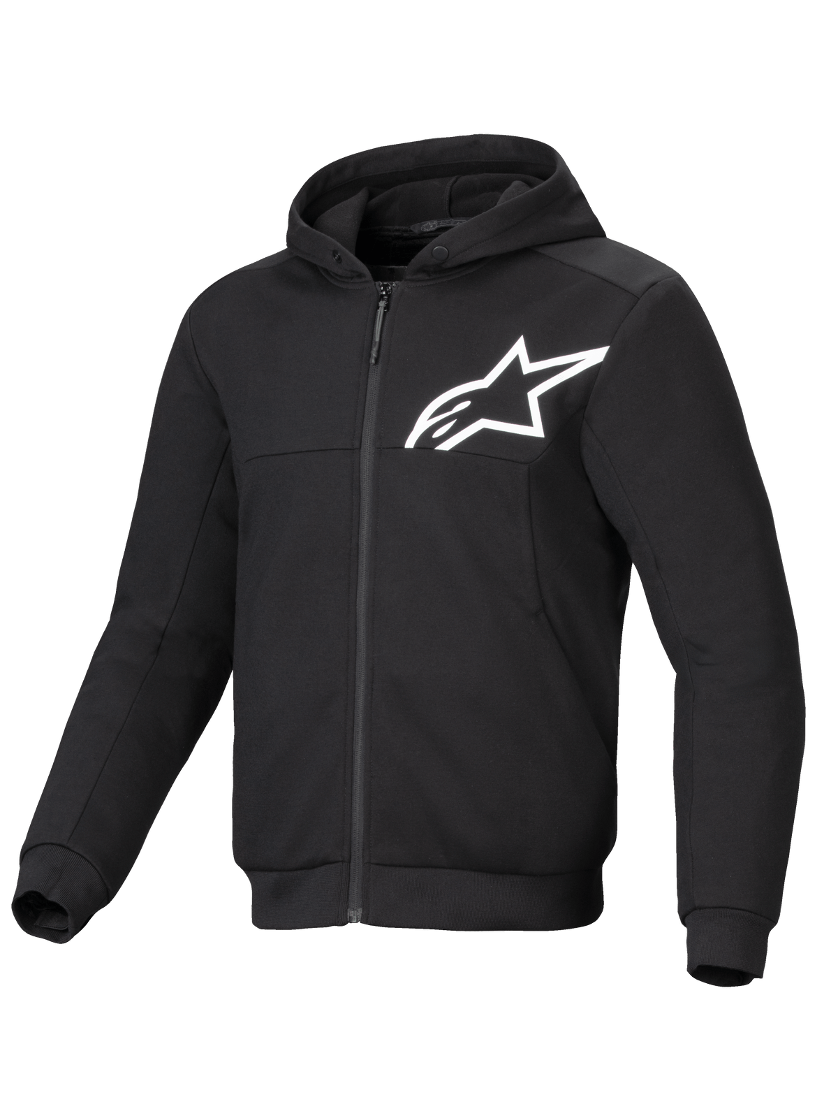 Alpinestars Chrome V2 Sport Hættetrøje, herre-urban motorcykeljakke, sort og hvid, tech fleece med aramidisk forstærkning, CE-certificeret