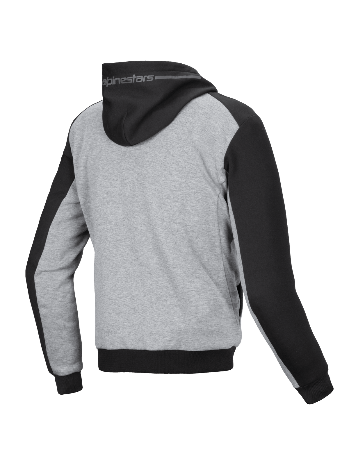Alpinestars Chrome V2 Sport hættetrøje, herre-motorcykeljakke til urban kørsel, sort og gråmeleret, aramid-forstærkninger, set bagfra med logo på hætten