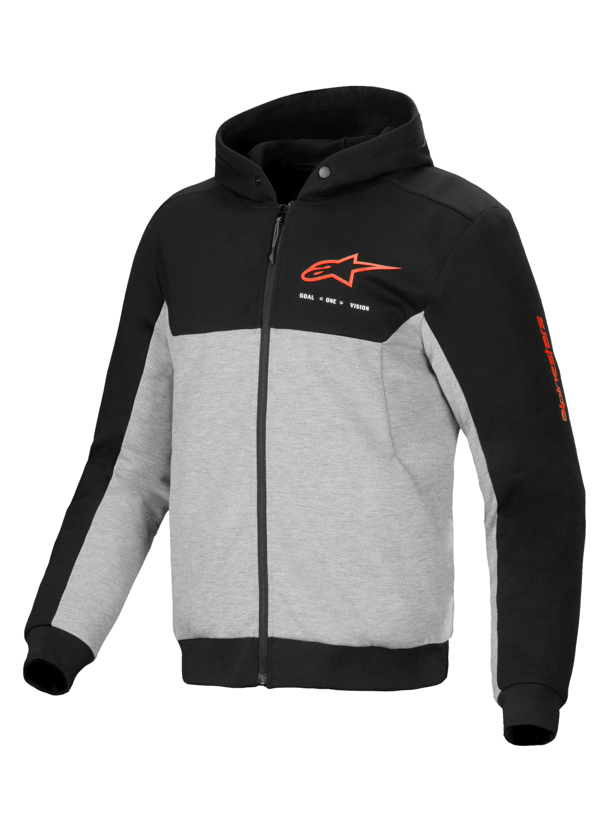 Alpinestars Chrome V2 Sport Hættetrøje, urban herre-motorcykeljakke i sort og meleret grå, CE-certificeret med Nucleon Flex Plus beskyttelse og aramidforstærkninger.