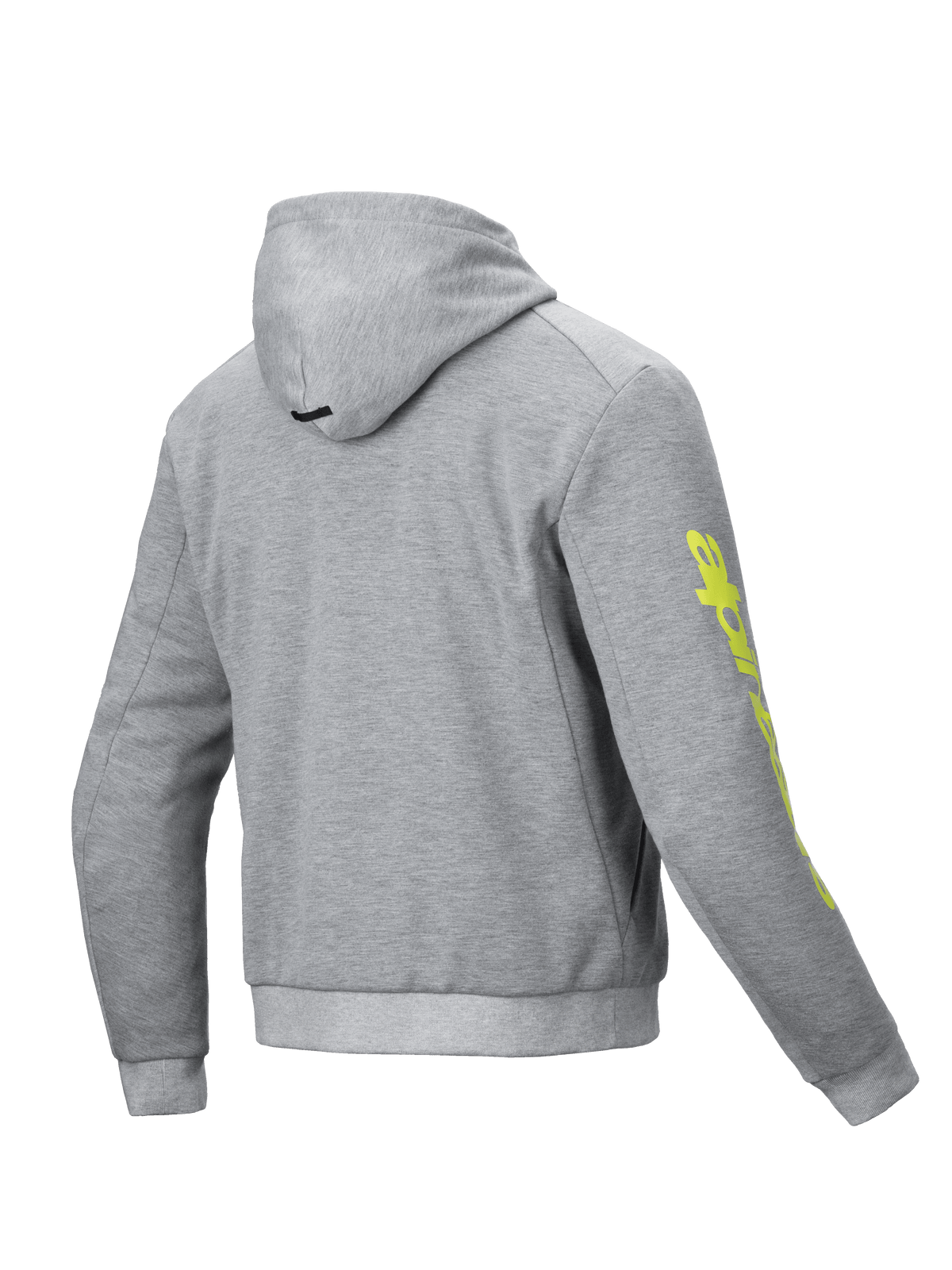 Alpinestars Chrome V2 Sport hættetrøje, grå og gul motorcykelhættetrøje til bykørsel, teknisk fleece med aramidforstærkninger, CE-certificeret, set bagfra.