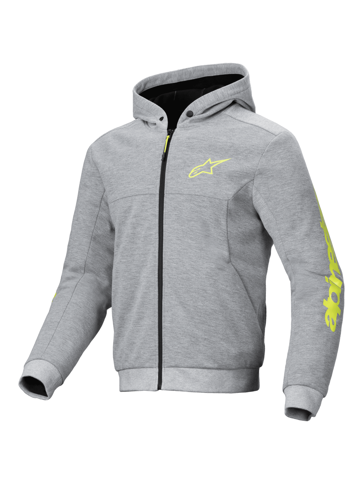 Alpinestars Chrome V2 Sport hættetrøje, grå og fluo gul motorcykelhættetrøje til herrer, teknisk fleece, CE-certificeret.