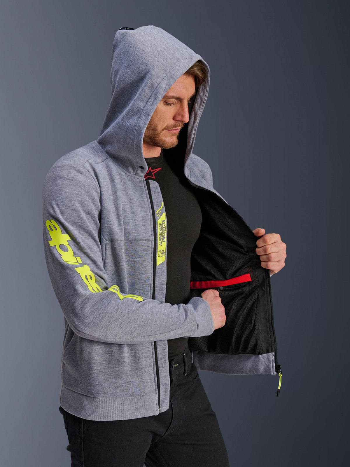 Alpinestars Chrome V2 Sport hættetrøje, grå og gul urban motorcykeljakke til herrer med indvendigt mesh-for.