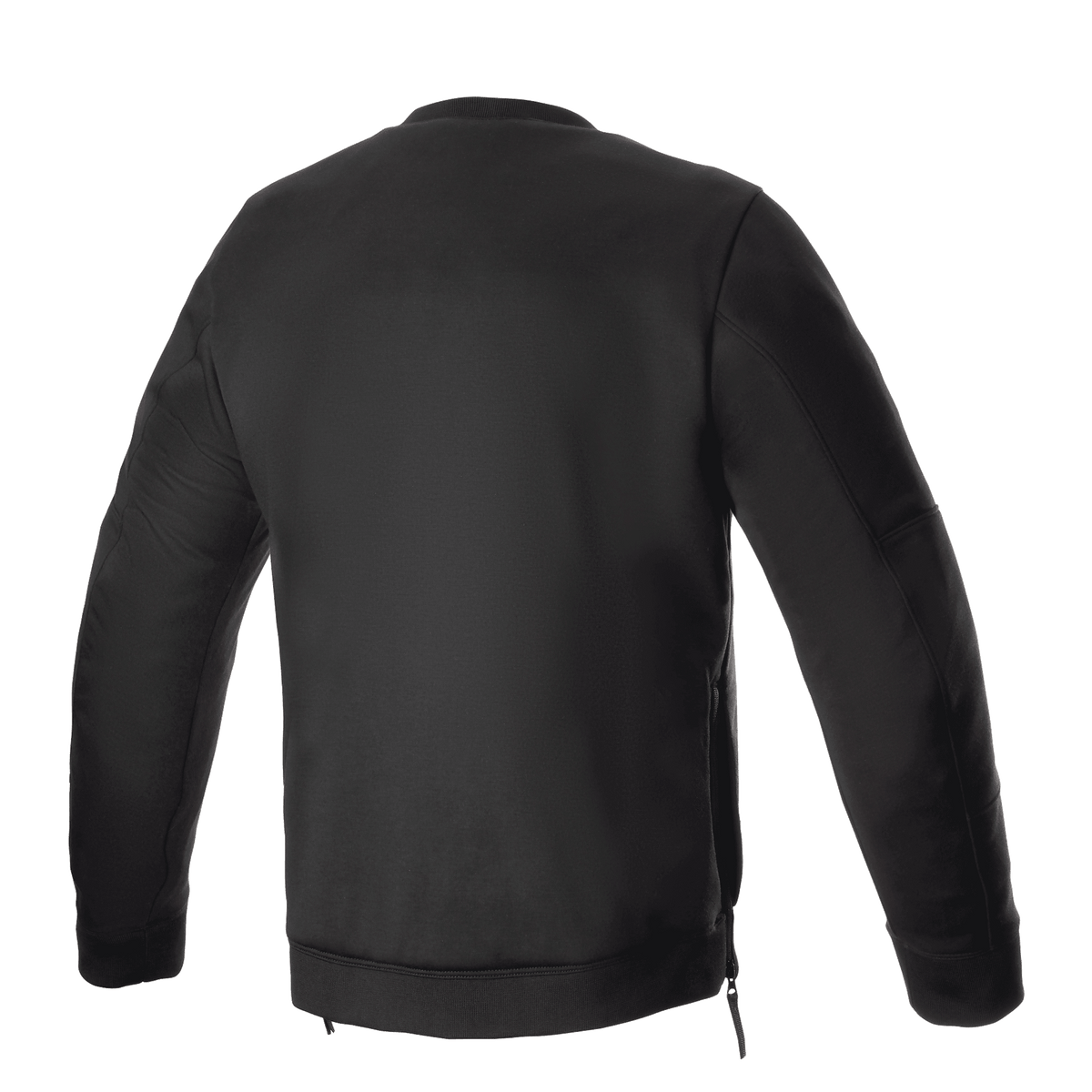 Alpinestars Legit Crew Fleece, sort, set bagfra, urban motorcykel-køretrøje, rund hals med ribmanchetter og ribkant, lynlåse i siden, afslappet beskyttelsesudstyr til kørere