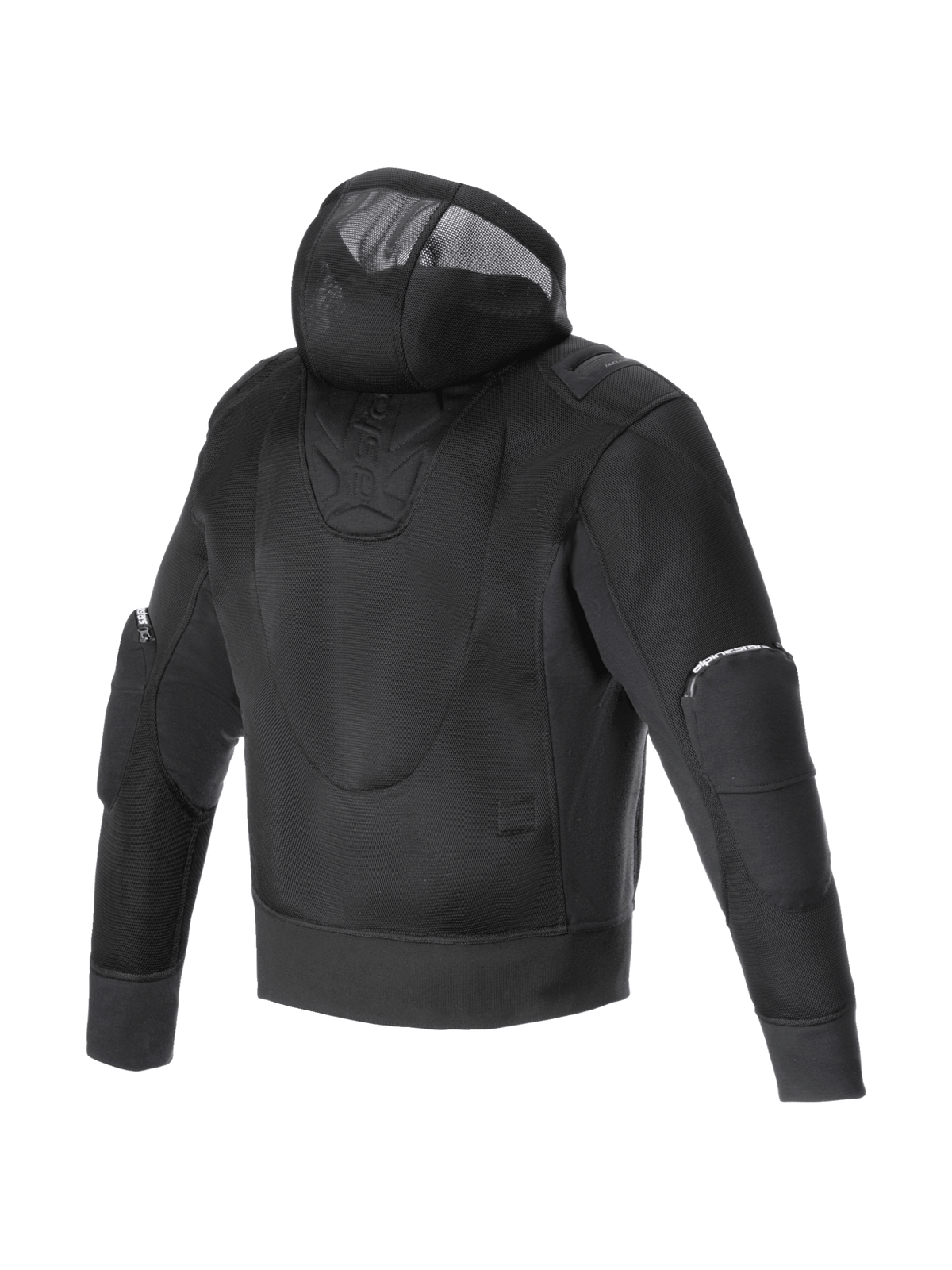 Alpinestars Moflow Air Tech hættetrøje, sort motorcykeljakke til herrer set bagfra, ventileret mesh til urban kørsel.