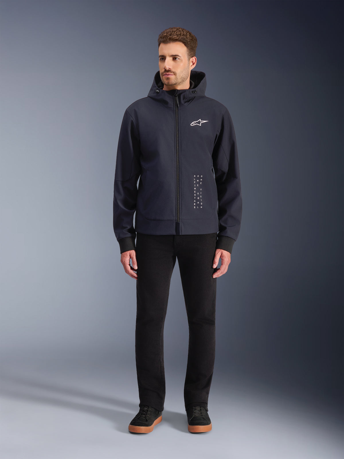 Alpinestars Radium Tech hættetrøje, motorcykeljakke til urban kørsel, herre, sort og hvid, vindtæt 3L-skal.