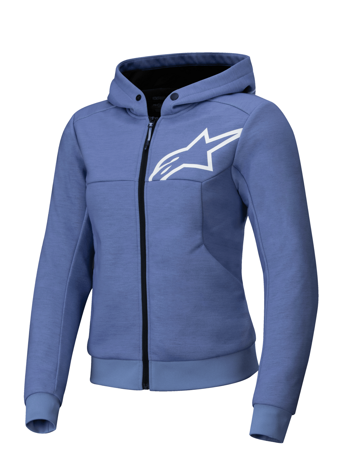 Alpinestars Stella Chrome V2 Sport hættetrøje, blå og lilla motorcykeljakke til kvinder, CE-certificeret, teknisk fleece.