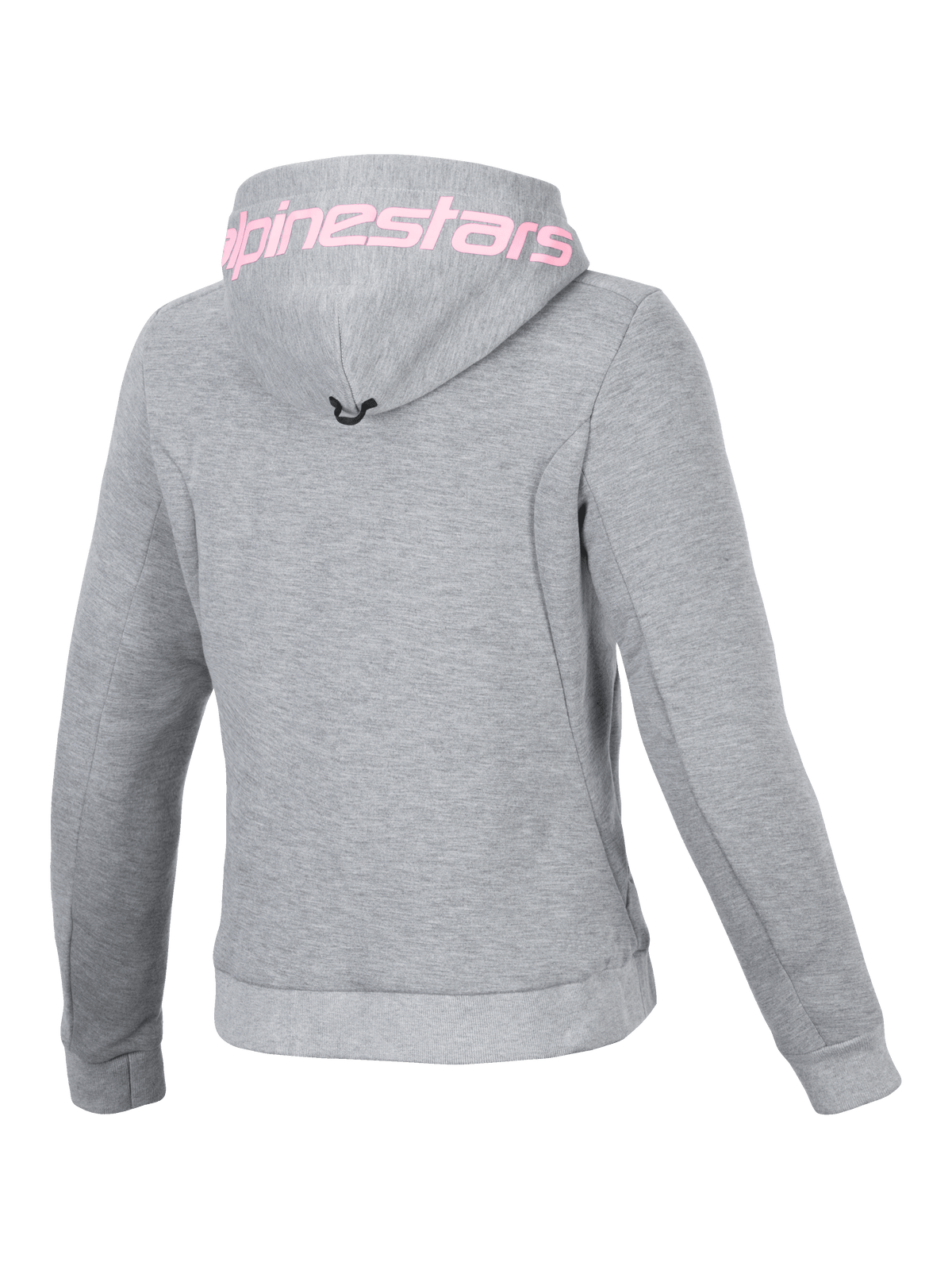 Alpinestars Stella Chrome V2 Sport hættetrøje til damer, grå med pink logo på hætten, teknisk fleece, set bagfra.