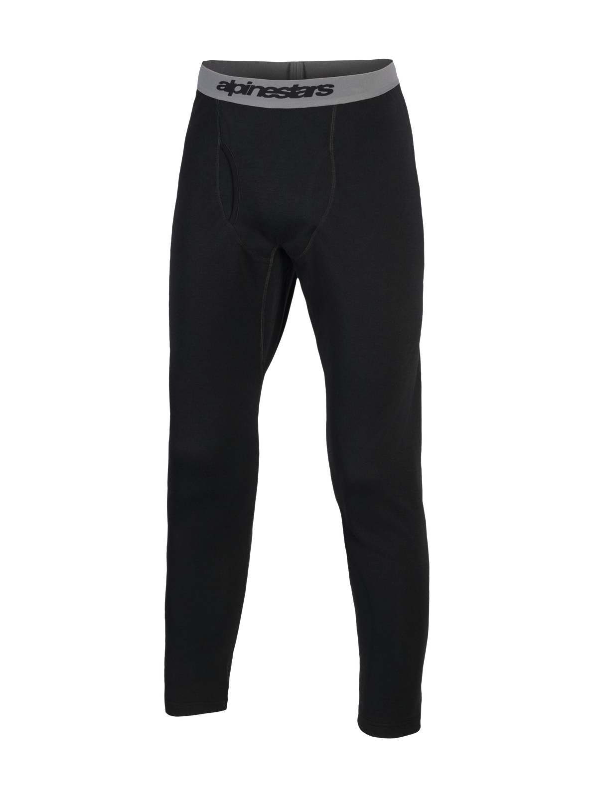 Alpinestars At 8 Merino Bottom Basislag, sort basislag-underdel med grå elastisk linning og mærkets logo, termisk konstruktion i merinould og polyester