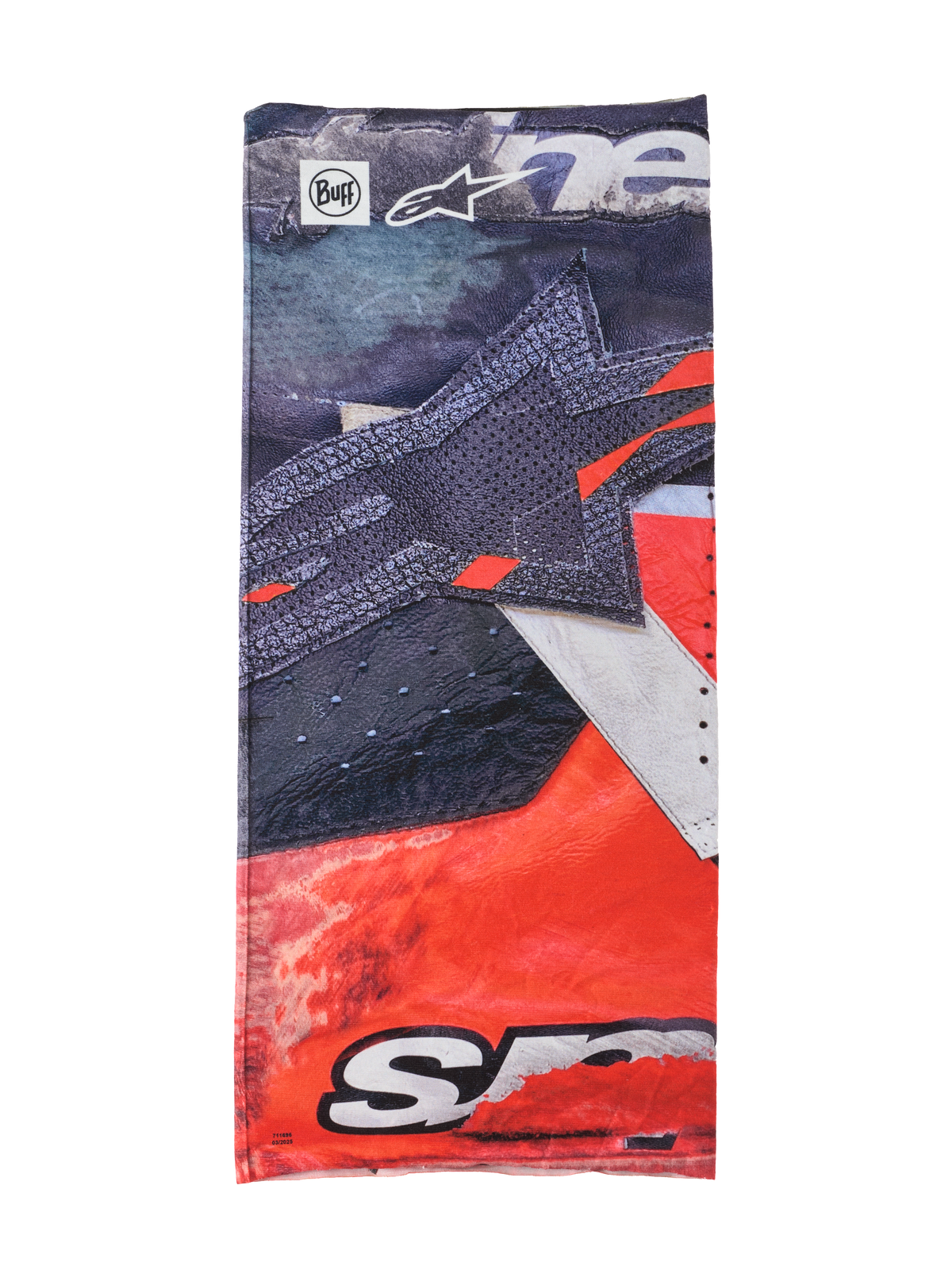 Alpinestars Buff Ignite Neck Tube, multifunktionelt halsrør, sort og klar rød med hvide detaljer, med stor stjernegrafik, Alpinestars- og Buff-logoer, sportsligt design til motorcykelkørsel